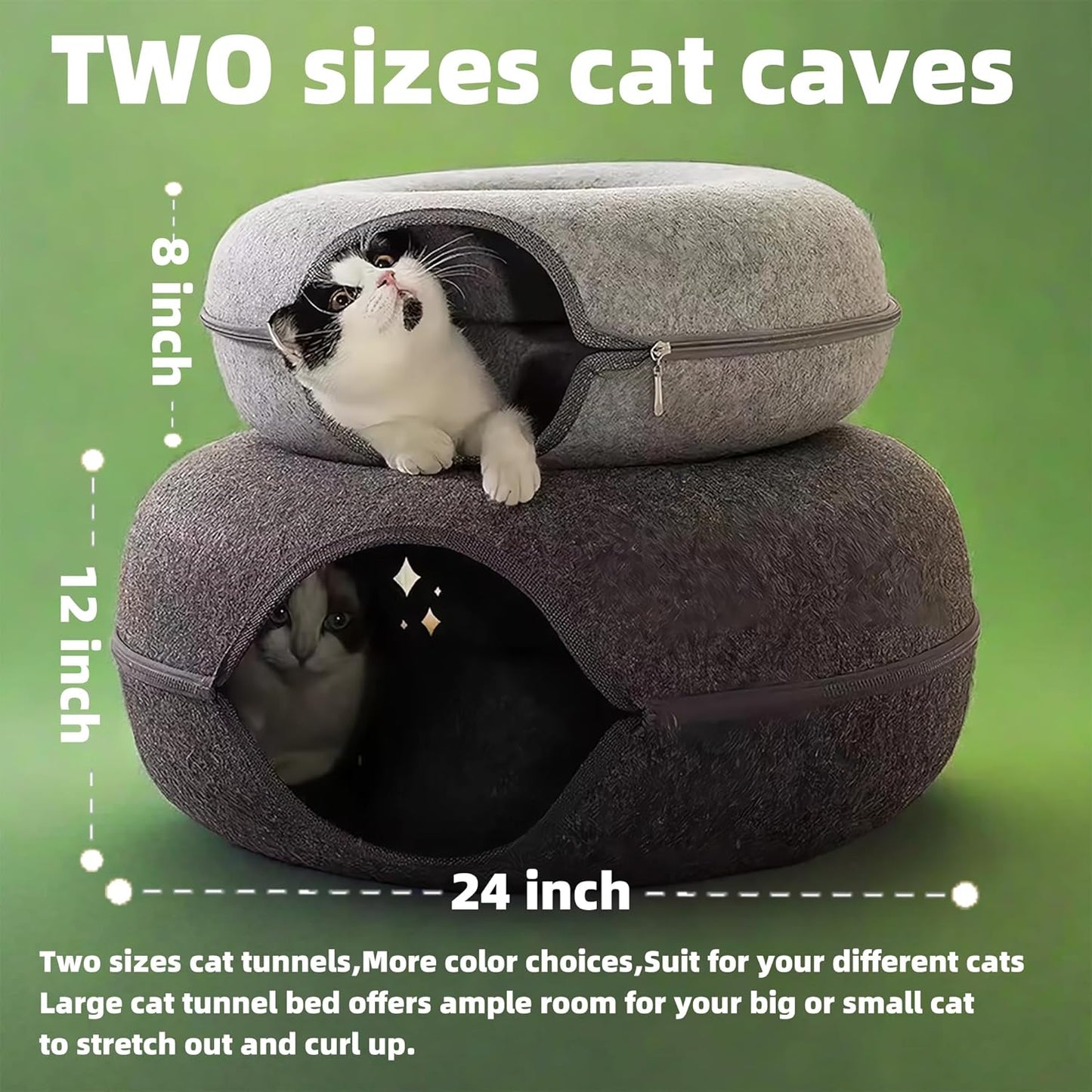 Donut Cat Tunnel Bed Peekaboo Cat Cave for Large Cats Up to 30 Lbs, Kitty Interactive Playing Tent House for Multiple Cats,Detachable,Scratch Resistant (Light Gray, Medium - 20 Inch Diameter)