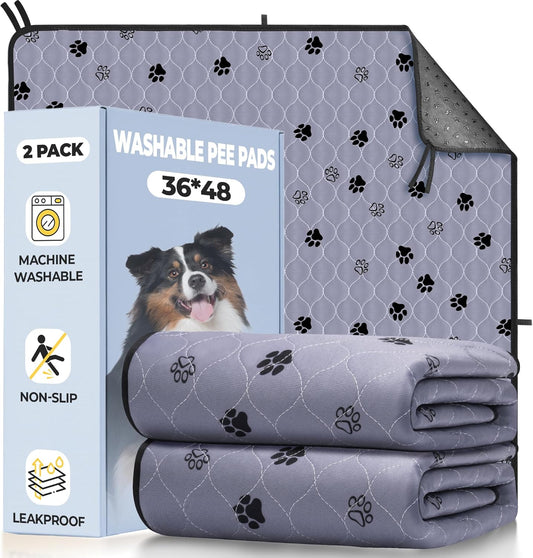 Fostanfly Washable Pee Pads for Dogs, 2 Pack 36"x48" Superior Reusable Puppy Pads, Waterproof Mat Protects Against Urine Leakage, Non-Slip Grip Prevents Slipping and Bunching for Dog, Puppy