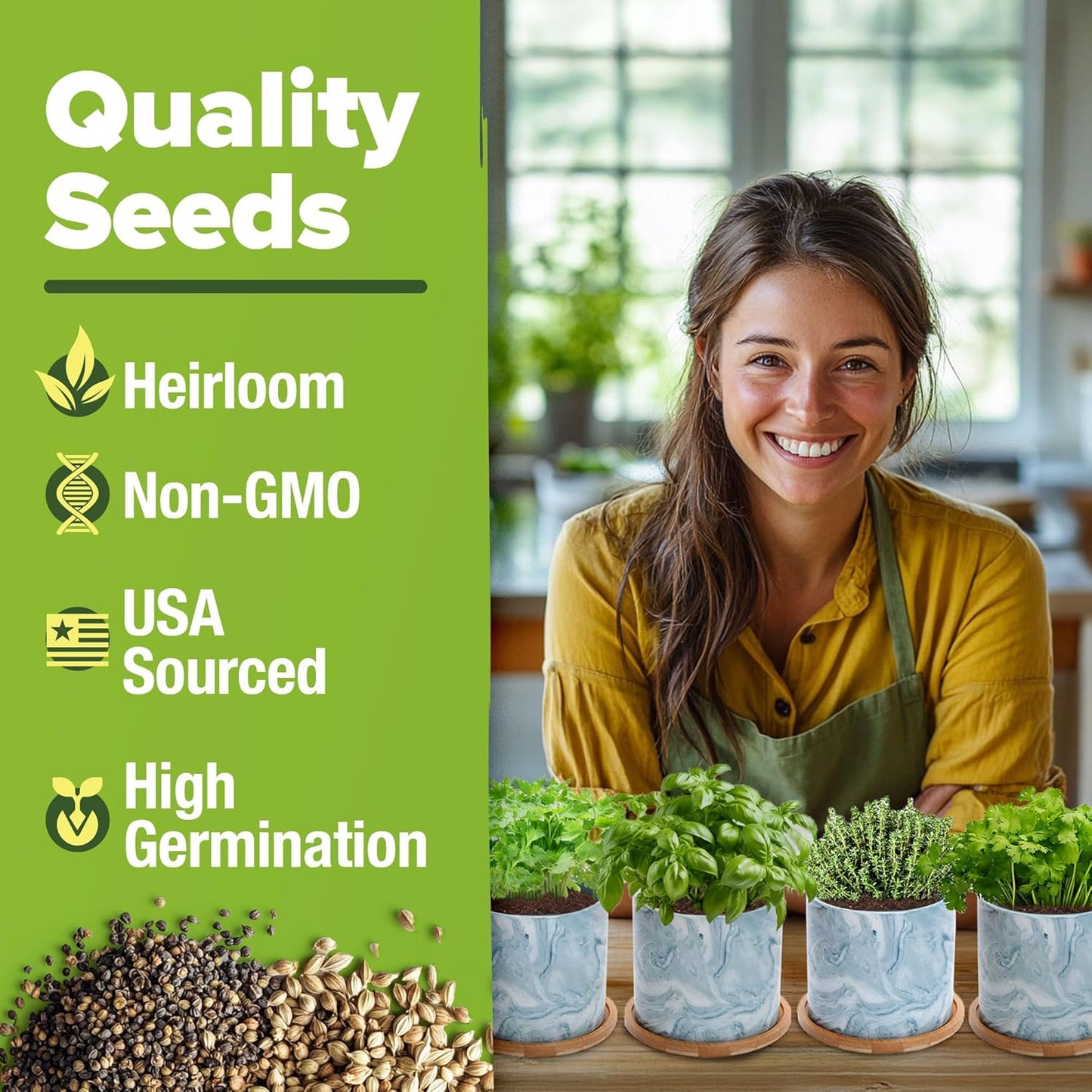 HOME GROWN Indoor Herb Garden Kit w/Glazed Ceramic Pot - Easy-to-Grow Kitchen Window Gardening Starter Set - Unique Housewarming Gift for Women, Mom, Gardeners, Friend, Her, Mother