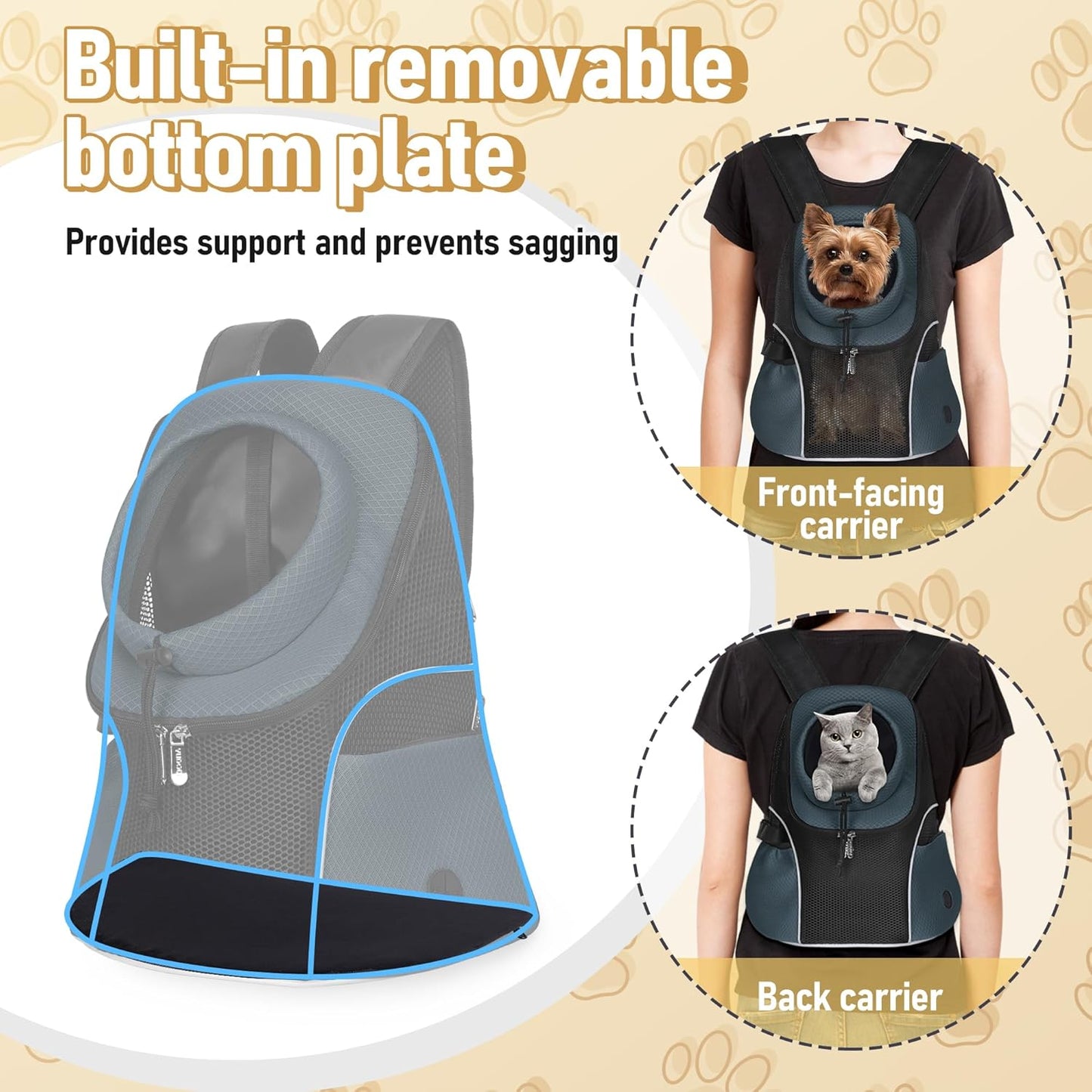 WOYYHO Pet Dog Carrier Backpack Small Dog Front Backpack Ventilated Mesh Dog Travel Back Pack with Safety Belt for Travel Hiking Cycling Outdoor Adventures (Size M: 5-9 lbs, Dark Gray)