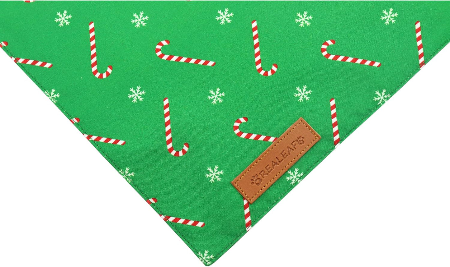 Realeaf Christmas Dog Bandanas 2 Pack, Reversible Red Green Xmas Dog Scarf for Boy and Girl, Premium Durable Fabric, Holiday Bandana for Small Medium Large and Extra Large Dogs (Large)