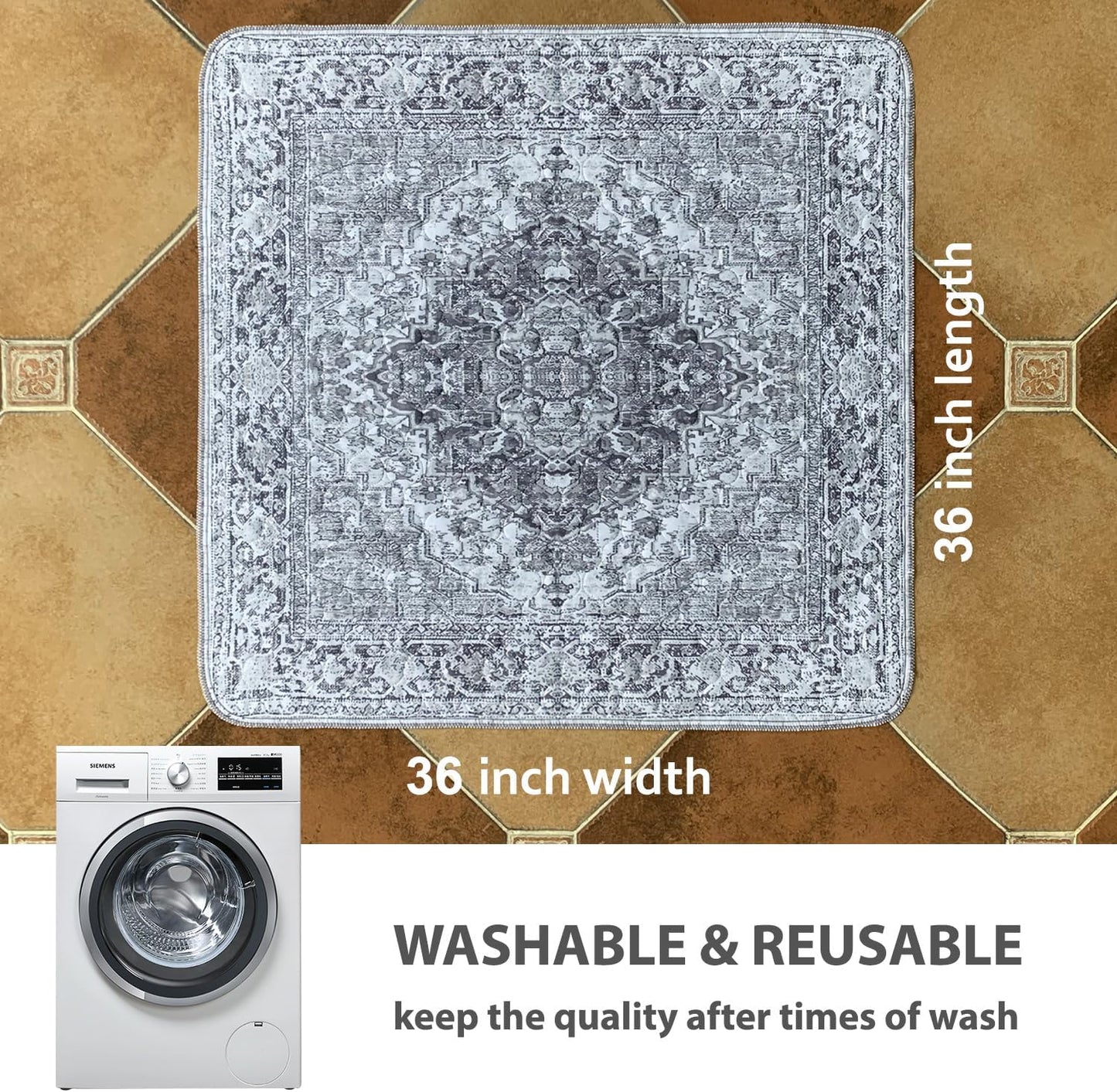 nunubaby Washable Pee Pads for Dogs, Stylish, Non-Slip and Leak-Proof Pee Pads. Reusable Potty Pads for Dogs for Crates and Floors.(Gray/Geo, 36" x36")