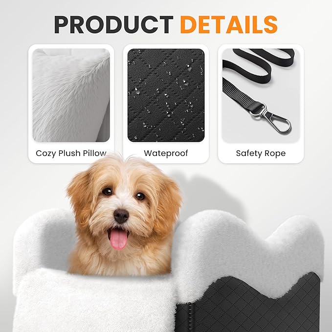 Conter Console Dog car seat(Light Grey/White) (Black/White, M)