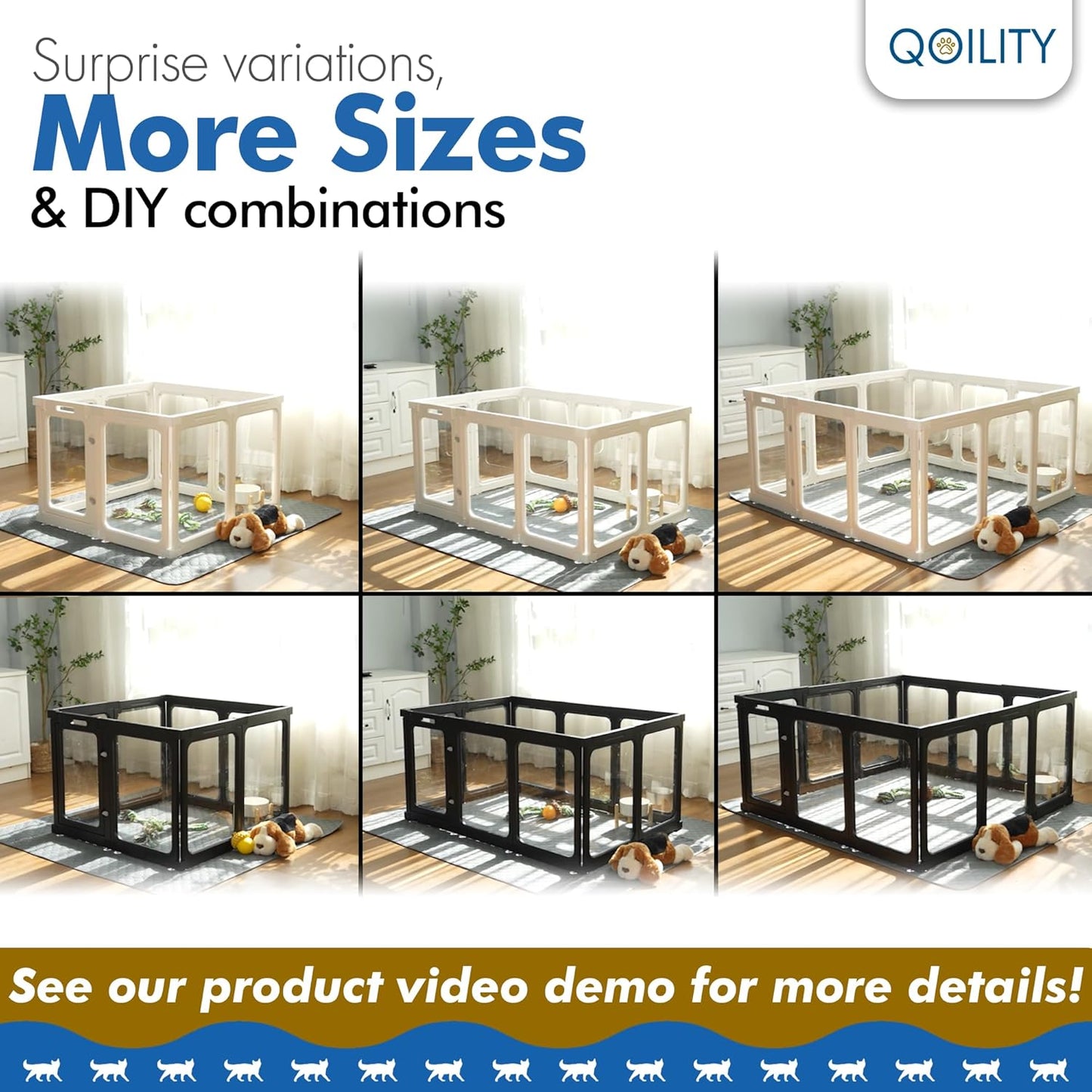 Clear Dog Playpen Indoor, Effectively Relieves Pet Anxiety, Suitable for Most Dogs, Black