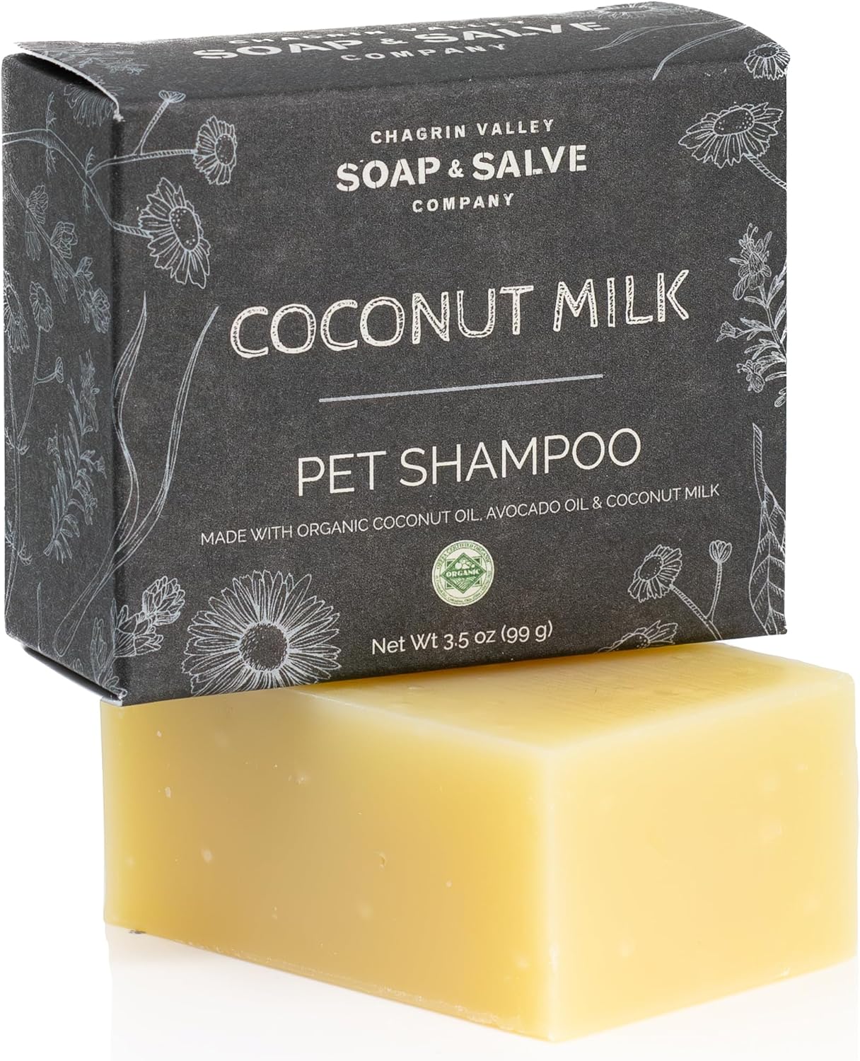Chagrin Valley Soap & Salve Certified Organic Dog Shampoo and Conditioner – Dog Shampoo Itchy Skin Relief and Puppy Essentials - Natural Handmade Coconut Milk, 3.8 oz Bar