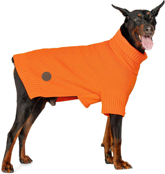 cyeollo Dog Sweater Pullover Turtleneck for Large Dogs, Classic Knitwear Fall Winter Cold Weather Dog Clothes Warm Pet Apparel Small Medium Large Dogs Sweaters, Orange 2XL