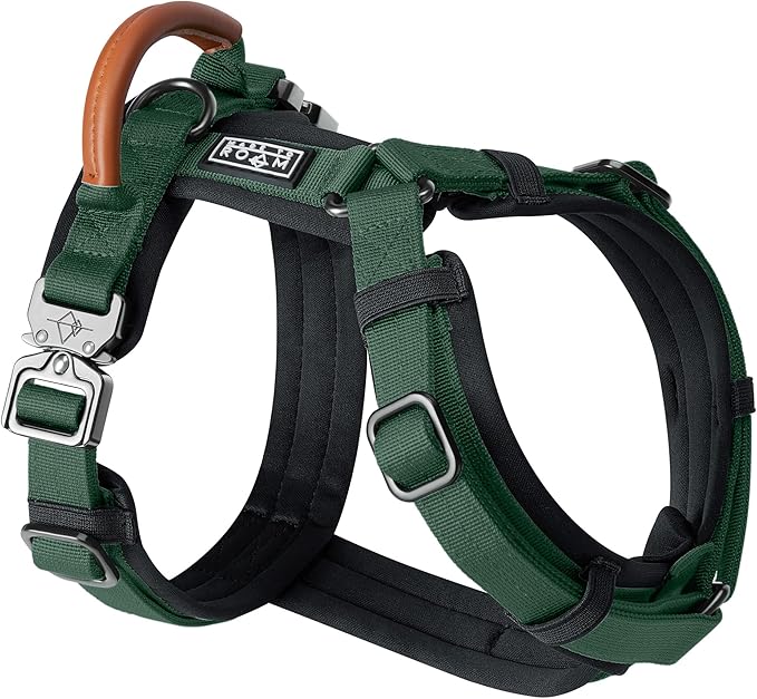 MADE TO ROAM Premium Explorer Harness - Y-Shaped Dog Harness with Adjustable Durable Nylon, Soft Padding, Metal Buckles and Leather Handle for Small, Medium, Large Dogs (Maine Marina, Size 7)