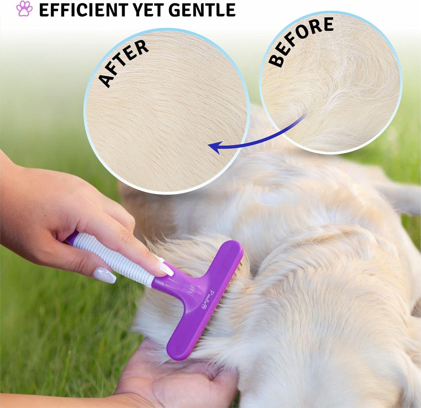 POODLIE Poodle Pet Dog Grooming Rake| Dematting Tool with Stainless Steel Shedding Comb for Pets | 2 Rows of Pins Gently Remove Loose or Tangled Hair from Undercoat | Purple Handle