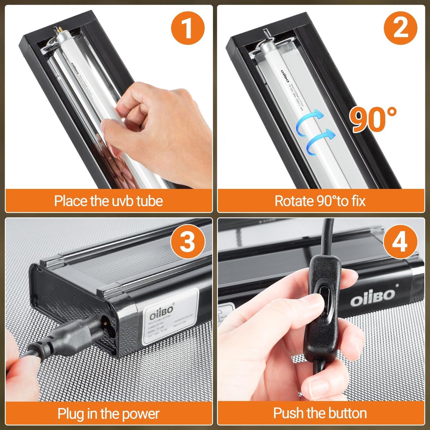 Oiibo T5 HO Reptile Light Fixture UVB Lighting Combo Kit, Terrarium Lamp Hood Light with UVB 10.0 for Bearded Dragon, Gecko, Lizard (39W)