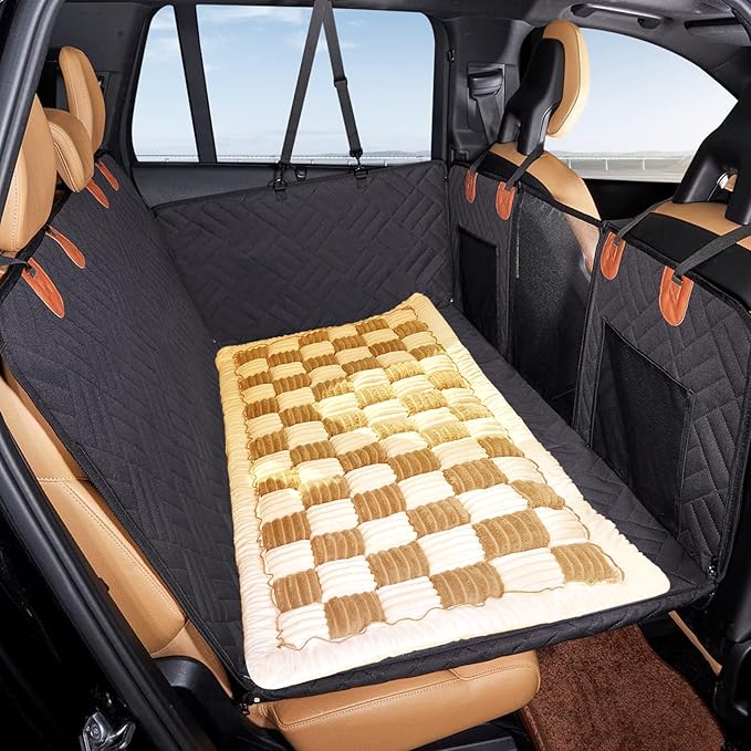VClife Khaki Plaid Dog Car Bed Mat, Non-Slip Backseat Extender Pet Blanket, Washable Dog Bed Mat for SUVs, Sedans & Small Trucks, Portable Travel Pad for Dogs, Wear Resistant, Pet Friendly, 59"×27.6"