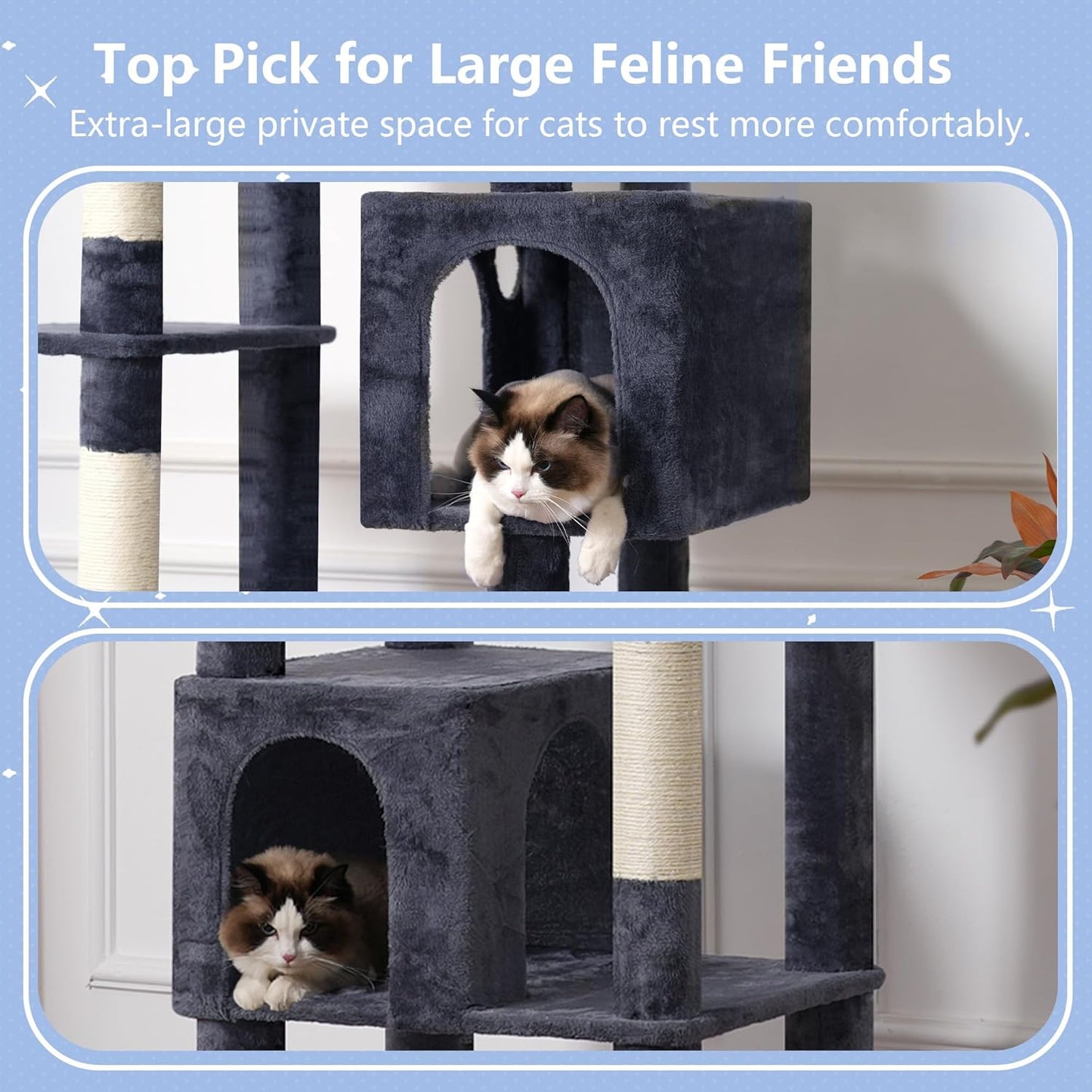 Hey-brother Tall Cat Tree Tower, Heavy Duty Scratching Posts with Large Platforms, Cozy Condos, Big Hammock, Toy Balls, Multi-Level Furniture for Indoor Adult Cats, 80.7 Inches, Smoky Gray MPJ039G