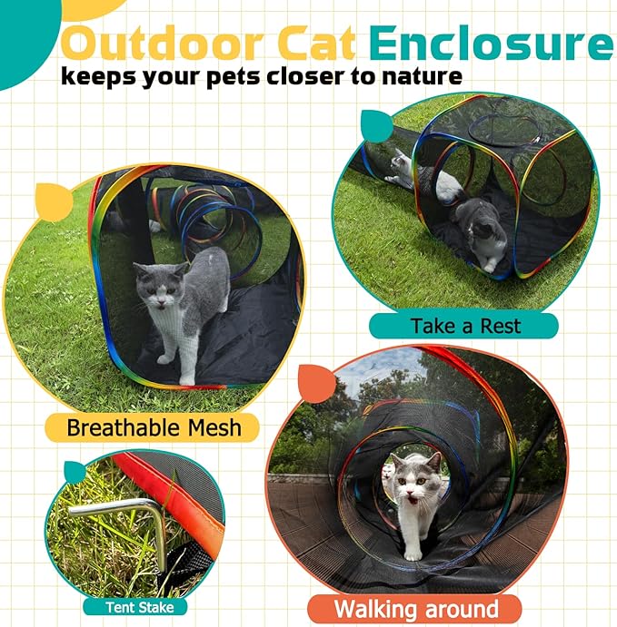 LUCKITTY Outdoor Rainbow Cat Enclosures Playground,Outside House for Indoor Cats Include Portable Tent, 3 Way with 2 Cube Tunnel, for Kitty and Small Animals,Within Storage Bag
