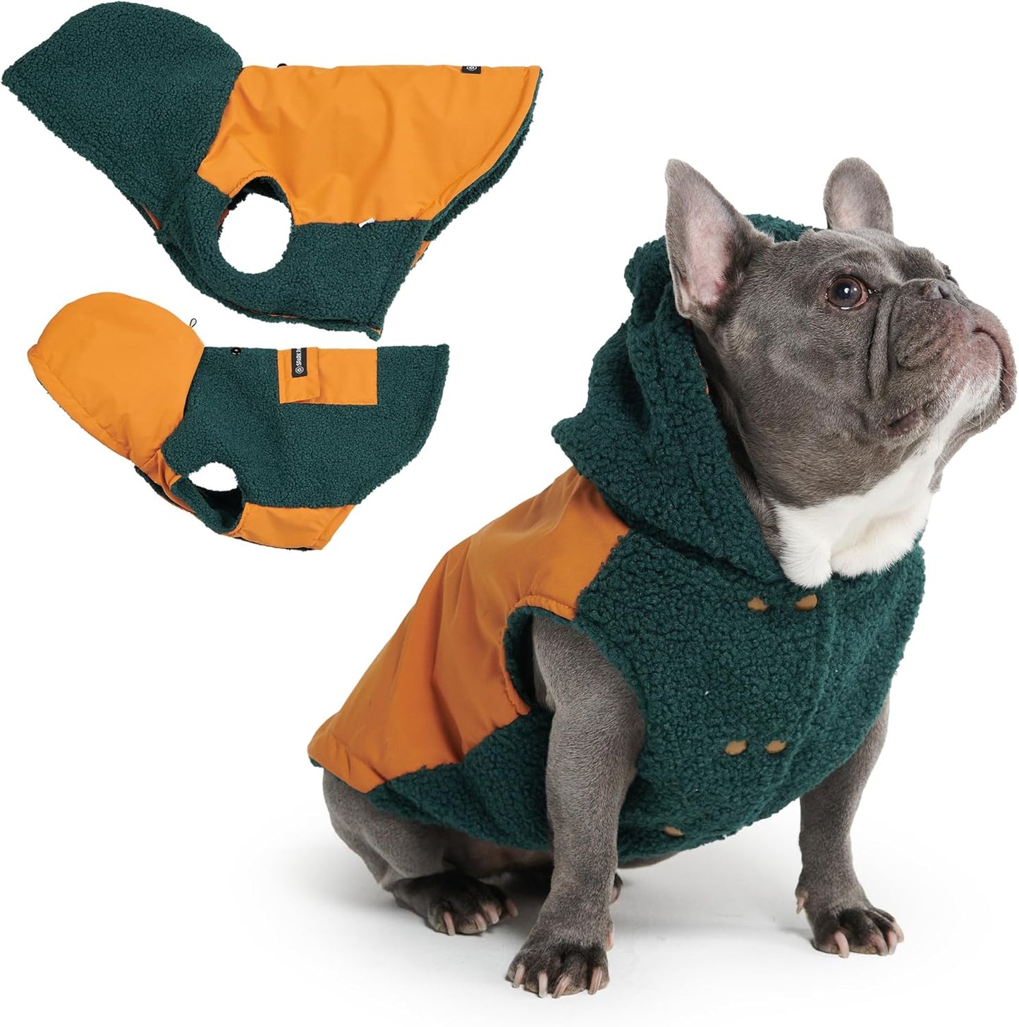 Spark Paws Reversible Dog Sweater, Sherpa Jacket Vest with Warm Fleece Lining, Warm Coat for Winter, Suitable for Small Medium, Large, XL XXL Dogs - Orange and Green - XL