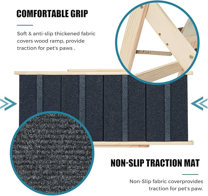 Wood Pet Stairs/Pet Steps for All Dogs and Cats - 2-in-1 Foldable Carpeted 4 Tiers Dog Stairs & Ramp Perfect for Beds and Cars - Portable Dog/Cat Ladder Up to 150 Pounds