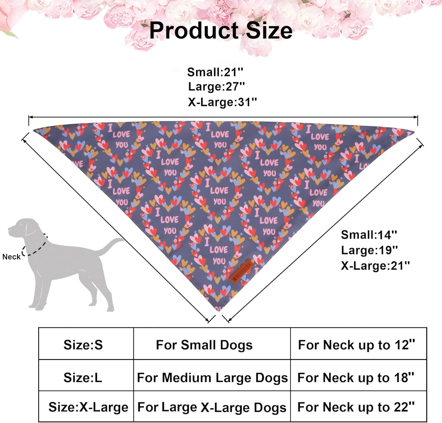 ADOGGYGO Valentine Dog Bandanas, Heart Love Floral Pet Scarf, Multi Size Offered, Pink Blue Pet Valentine Bandana for Small Dogs (Small)