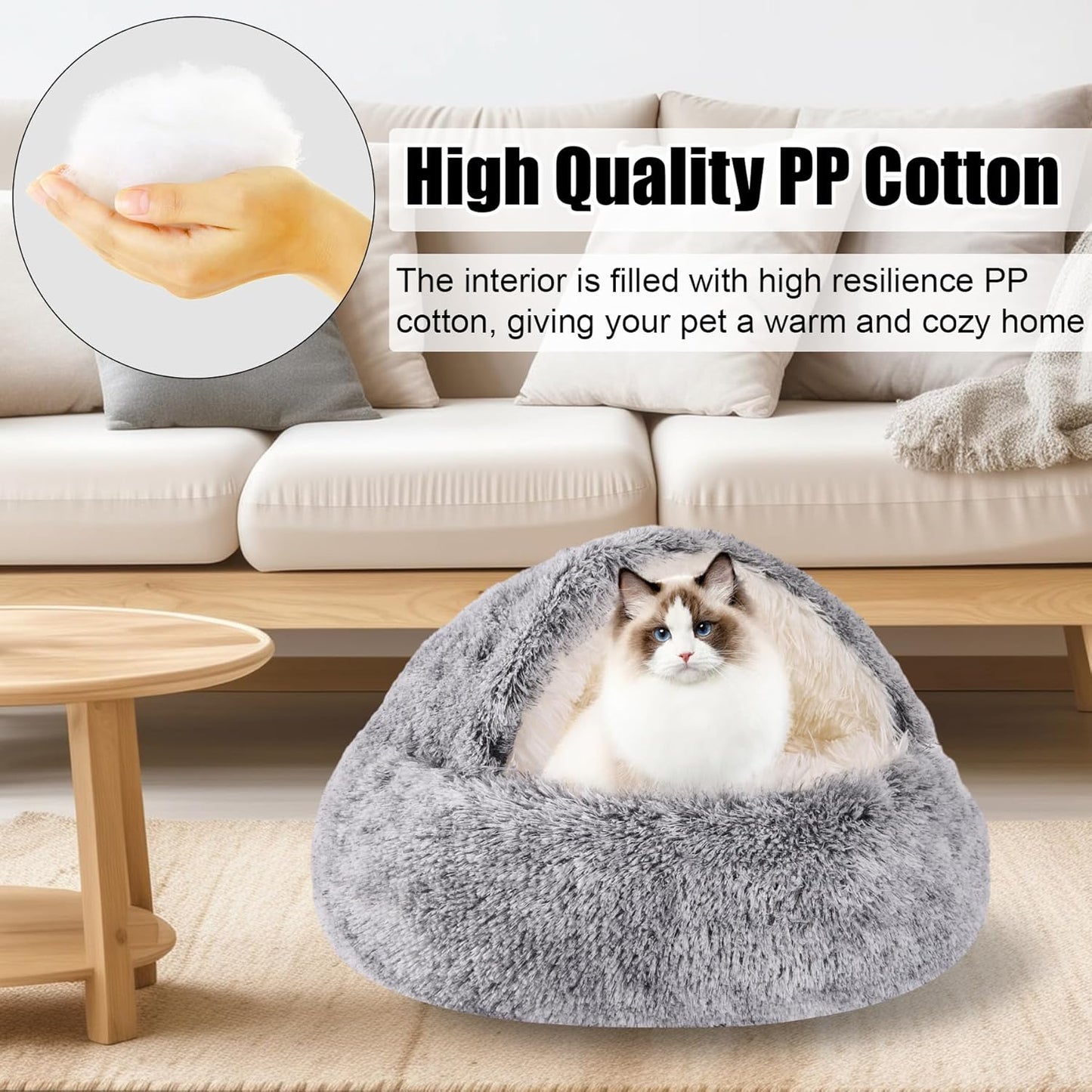HYQ Small Dog Bed, Cat Beds for Indoor Cats Washable, Cozy Cat Cave Bed, Non-Slip Cat Beds, Calming Dog Bed with Hooded Cover, Dog Bed with Cover for Small Medium Pets (Grey, 24×24 Inch)