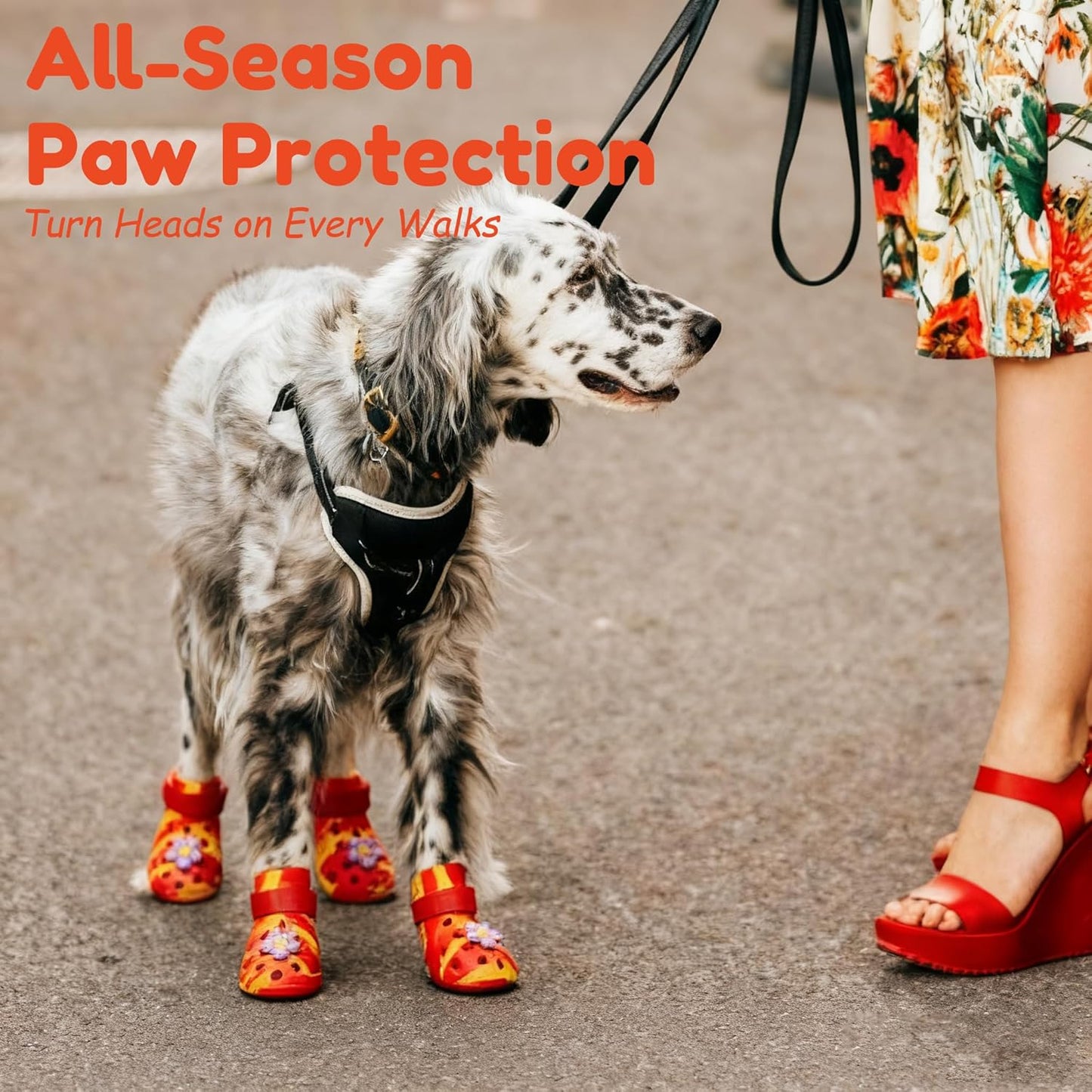 Dog Shoes for Hot Pavement and Snow, Silicone Dog Booties for Small Medium Large Dogs, Waterproof Paw Protectors- Non-Slip, Adjustable Straps, Dog Boots for Beach/Rain/Hiking (Yellow Red, M)