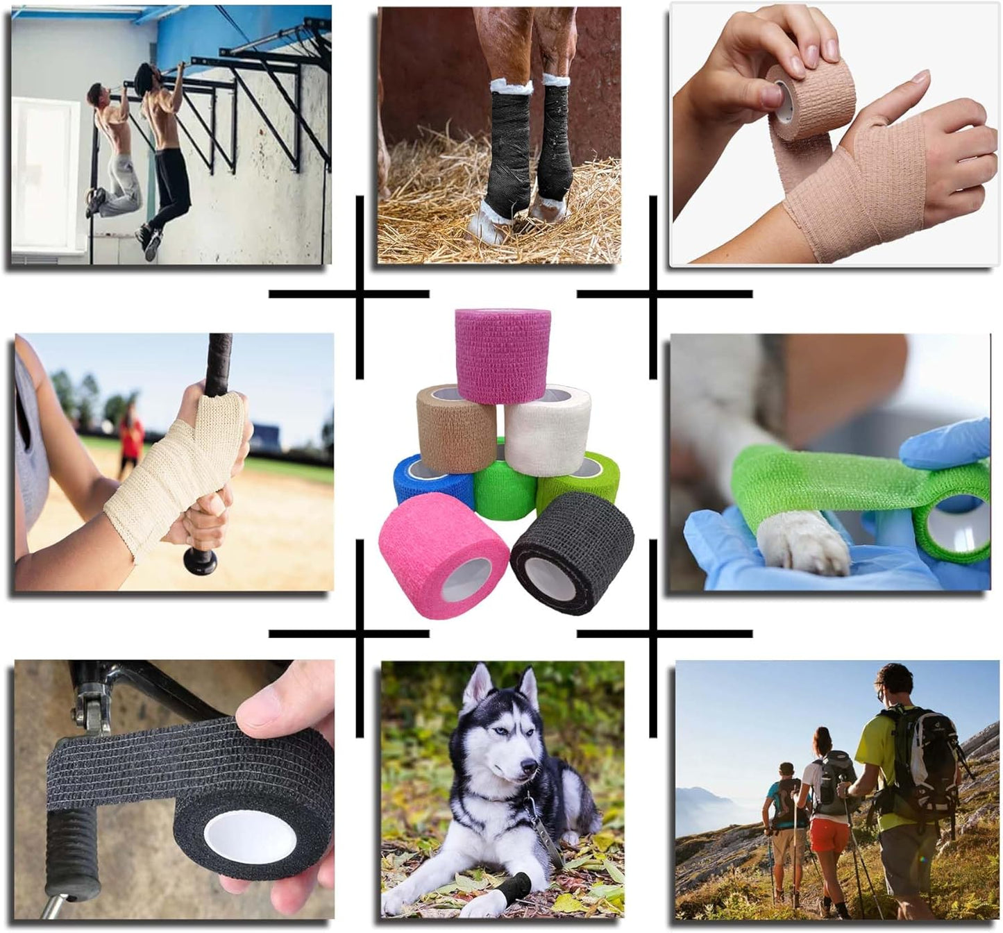 Self Adhesive Bandage Wrap 15Roll,Non-Woven Cohesive Bandage Tape,5CM x 5Yard Vet Wrap Tape for Wrist & Ankle Grip Cover,Elastic Athletic Tape-15color