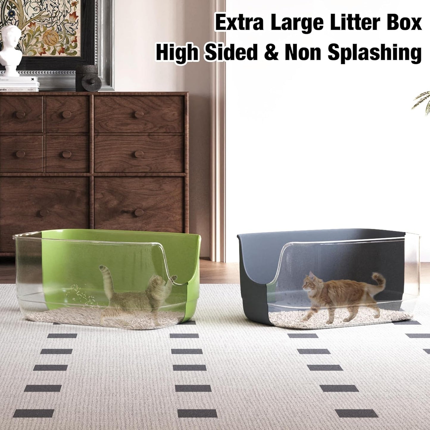 Gefryco Jumbo Cat Litter Box with High Sides, Extra Large for Muti Cats Open Big Cat Litter Box Anti-Splashing, High Wall Litter Tray for Indoor Medium and Large Cats(2Pack)
