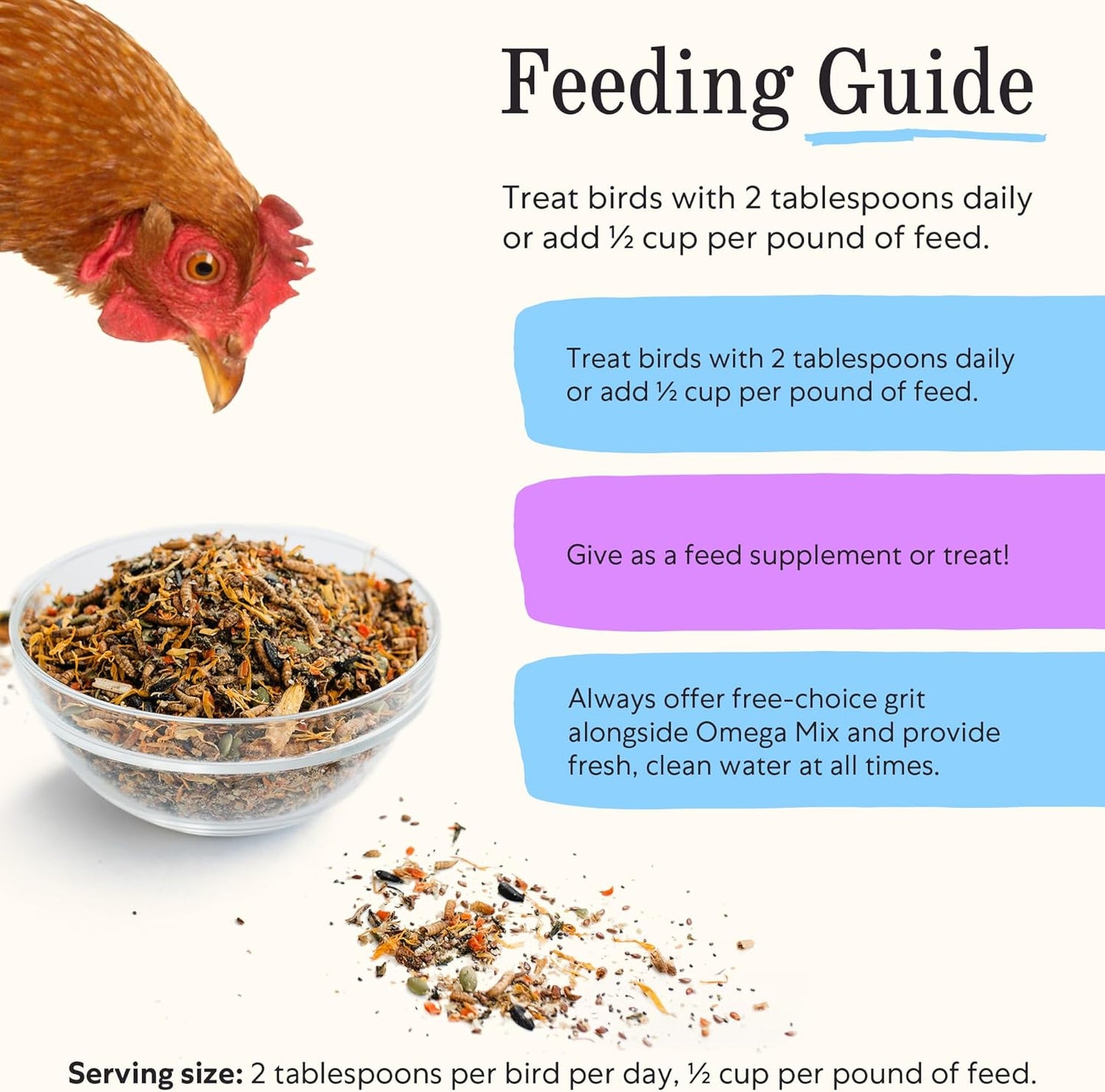 Grubbly Farms Omega Mix Chicken Treats for Laying Hens - Superfood and Omega-Rich Chicken Feed Supplement to Support Egg Production, Strong Eggshells and Nutritious Yolks - 1LB