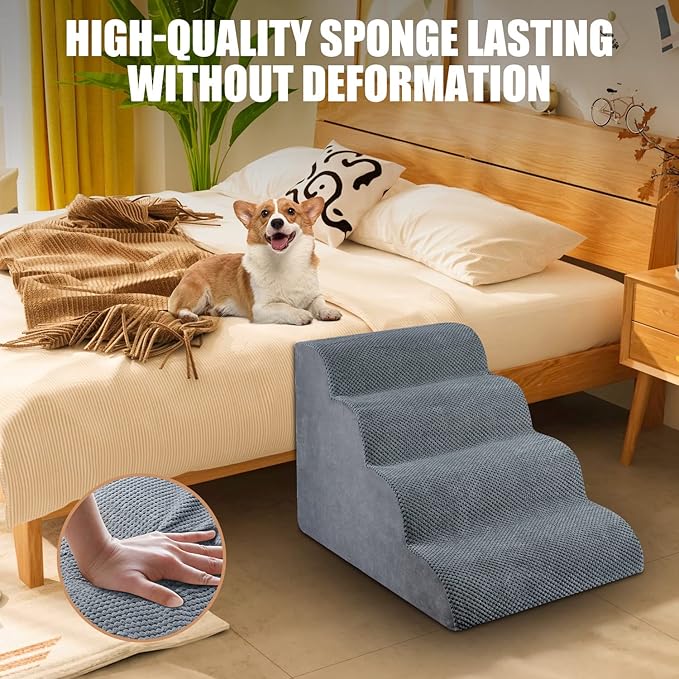 Chic Threads Dog Stairs for High Beds, 4-Step Dog Steps for Couch, Pet Stairs for Small Dogs and Cats, Non-Slip, Stable Indoor Dog Steps for high Bed