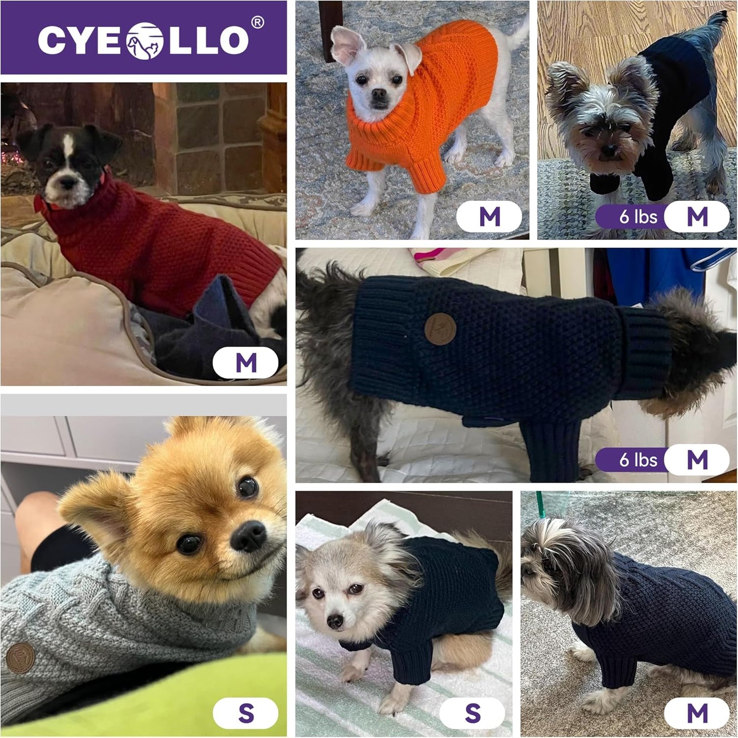 cyeollo Small Dog Sweater with Leash Hole Turtleneck Knitted Sweaters Winter Dog Clothes Sweaters for Small Dogs S