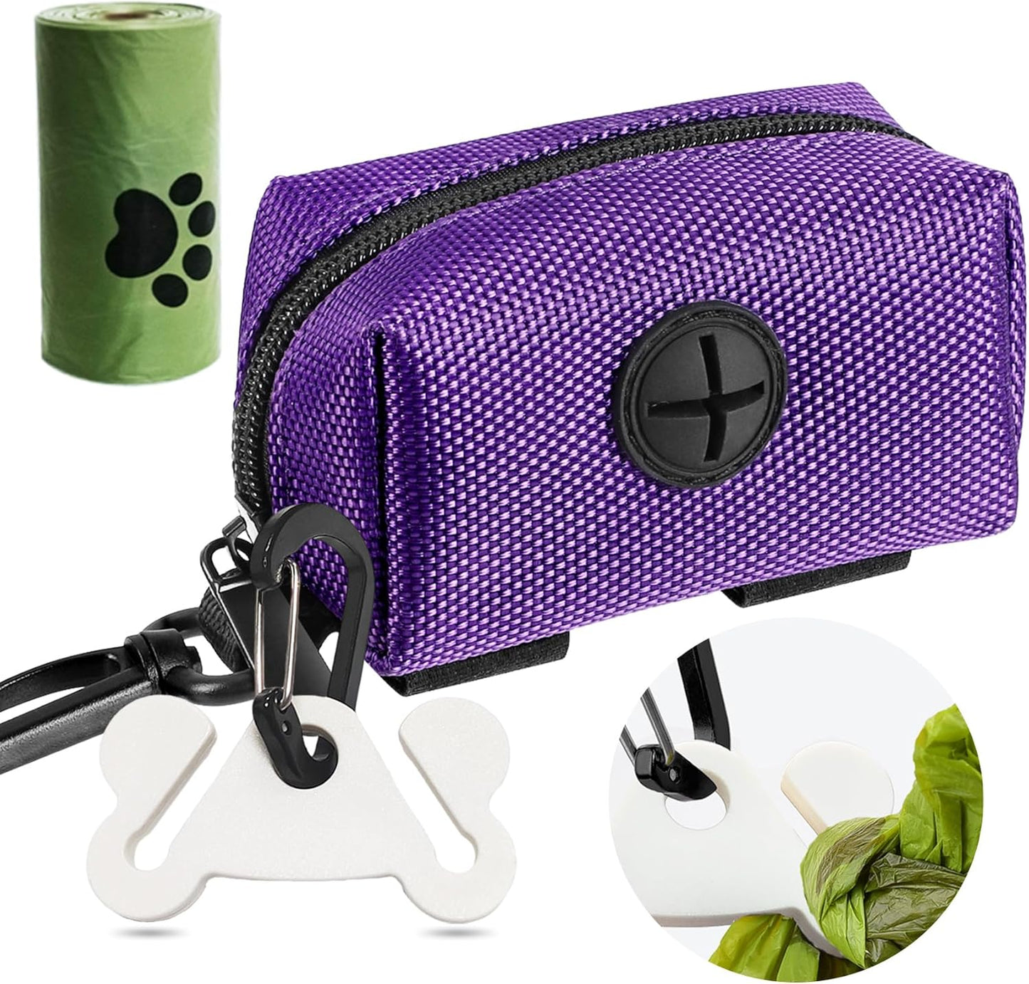 Dog Poop Bag Holder for Leash Attachment Dog Poop Bag Dispenser Dog Waste Bag Dispensers Dog Poop Bag Holders Fit Dog Leash Accessory With Hand Free Holder Carriers,Purple
