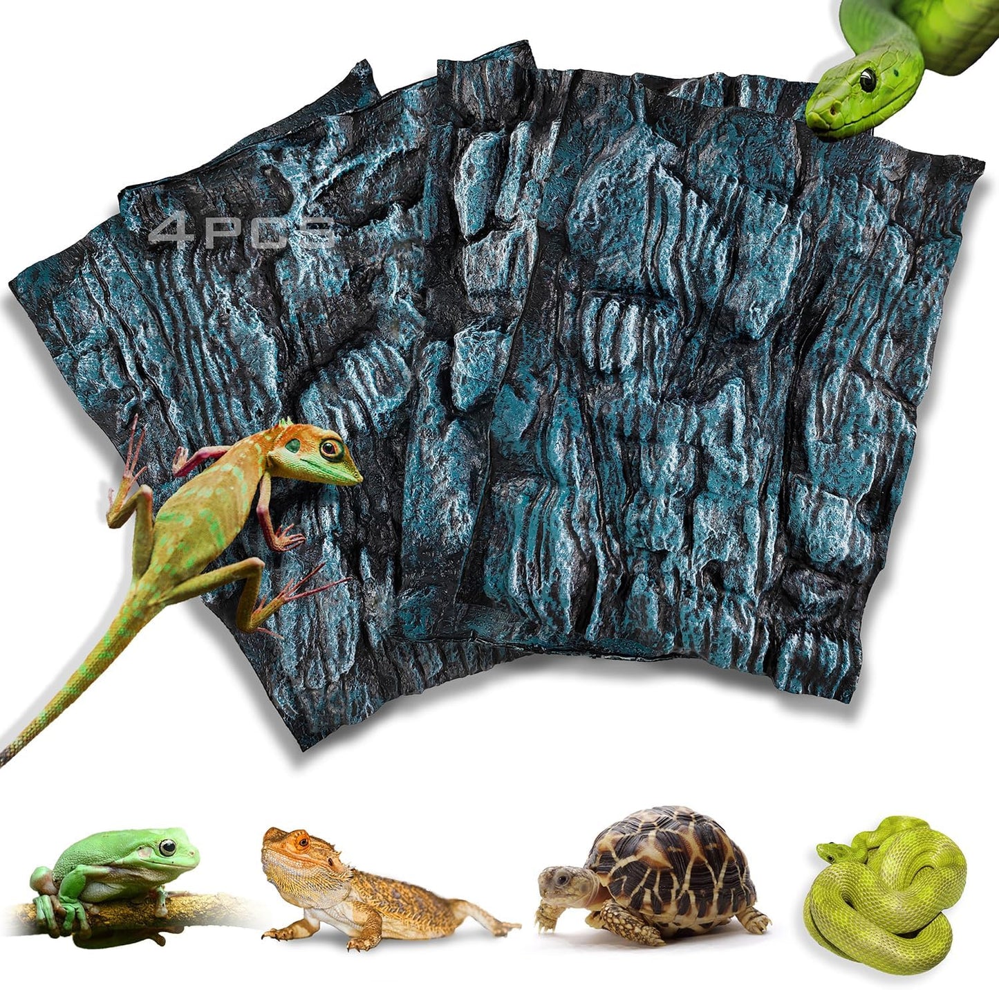4pcs Rock Terrarium Background,3D Reptile Tank Background Board,Amphibian Stereo Backdrop Wall,Lizard Snake Gecko Spider Chameleon Turtle Fish pet silo Background Decorative Panel