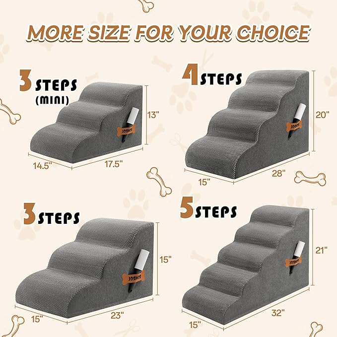 Romrol Dog Stairs Ramp for Small Dogs, Pet Stairs Steps with Durable Non-Slip Waterproof Fabric Cover, Dog Slope Stairs to Bed for Small Dogs and Cats or Pets Joints, 5-Steps, Grey