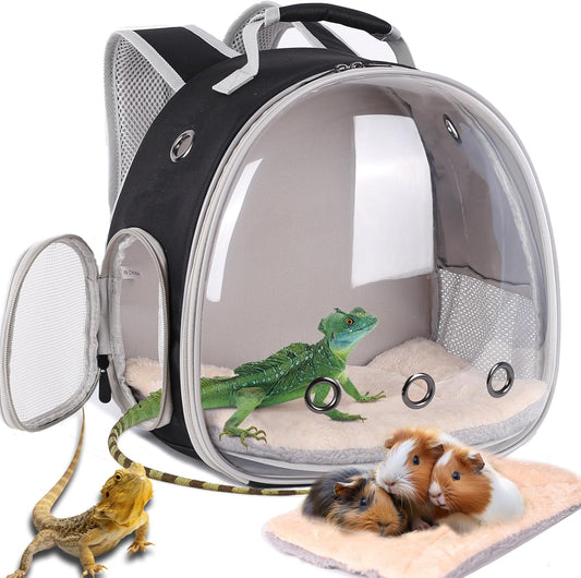 Portable Travel pet Backpack Carrier with Self Warming Pet Bed Set, Guinea Pig Carrier for 2,Reptile Travel Carrier for Lizards Sugar Glider Hedgehog Rat Parrot Birds Breathable Hangbag