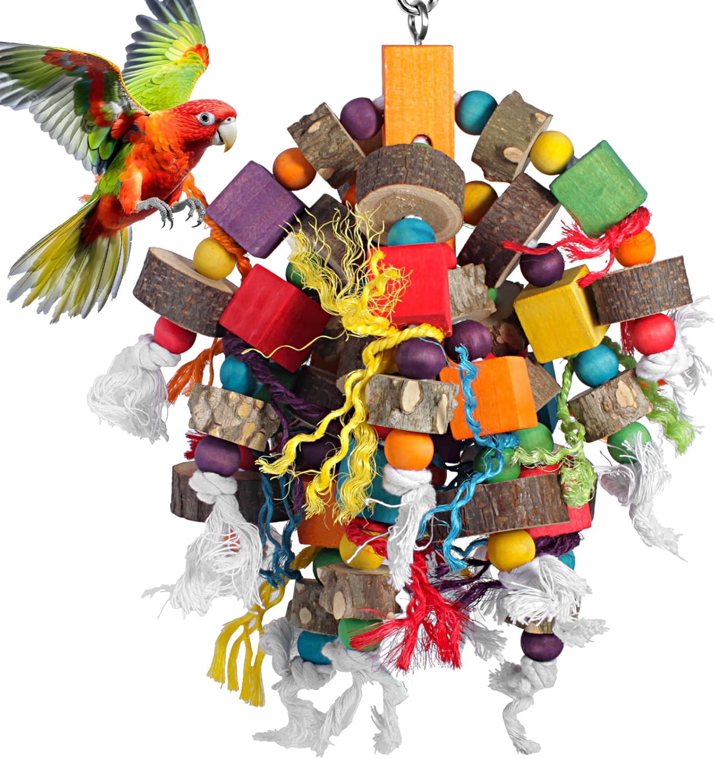 Parrot Toys 15.7 Inch Natural Material Bird Toys for Medium & Large Parrots Macaw Cockatiels Parakeets Cockatoo Conure Pet Bird Supplies