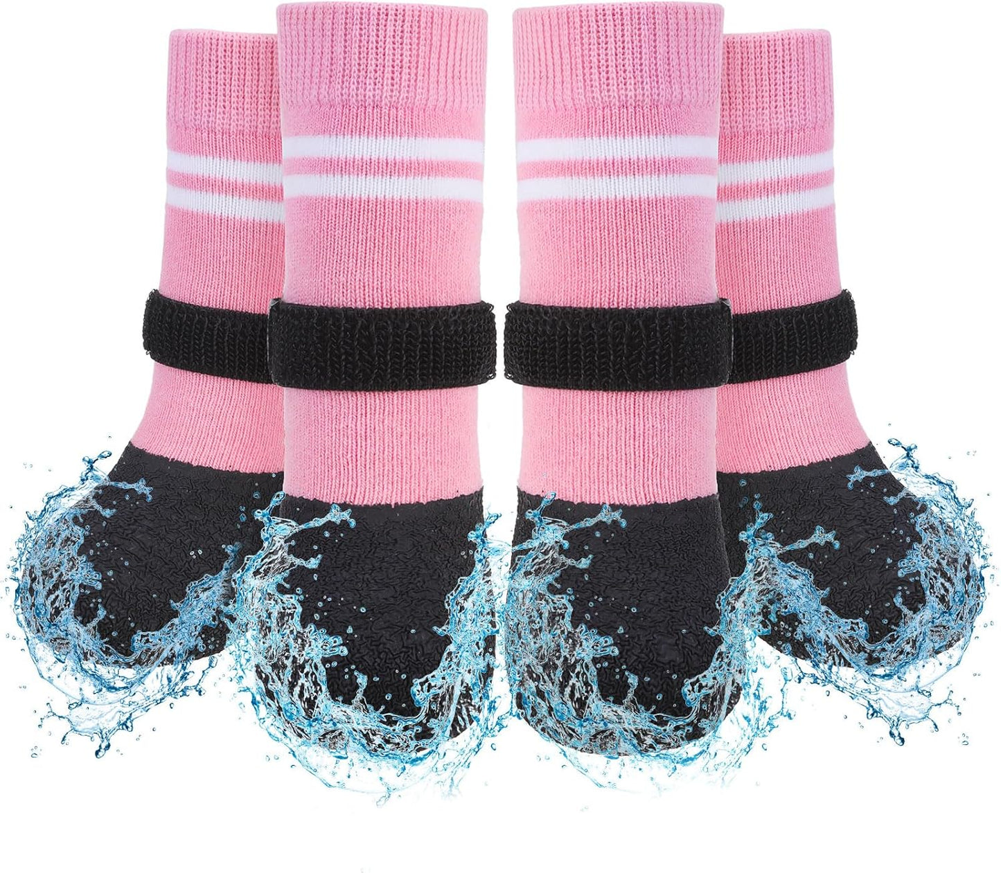 SCENEREAL Anti Slip Dog Boots & Paw Protectors for Hardwood Floor, Extended Dog Socks to Prevent Licking Paws, Waterproof Pet Snow Rain Shoe for Winter Large Senior Dogs, Pink XL