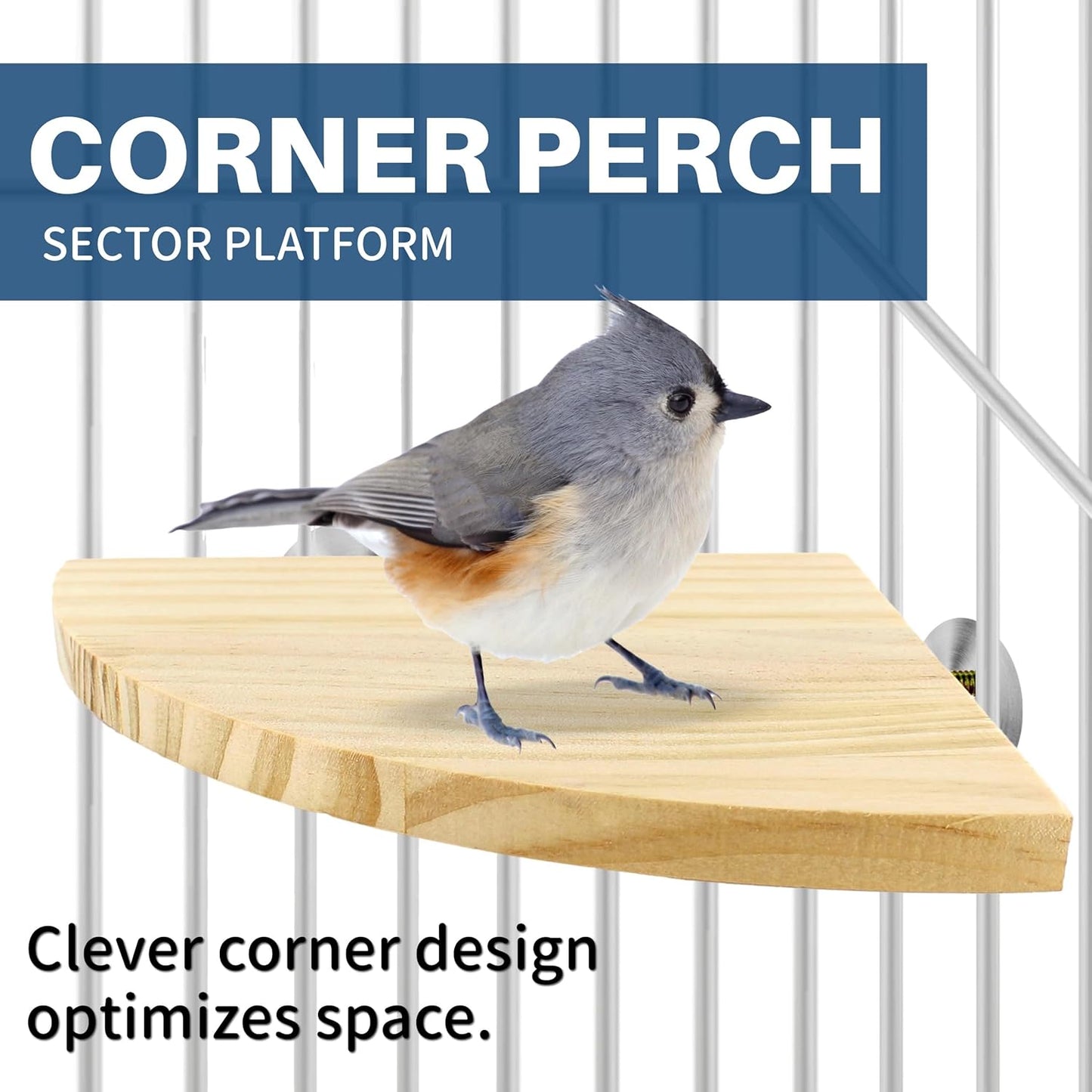 Bird Perch Corner Stand for Bird Cage Corner Platform Wood Bird Perches Corner Shelf Rest for Birds Parrots Cockatiels and Other Animal Pet Cages