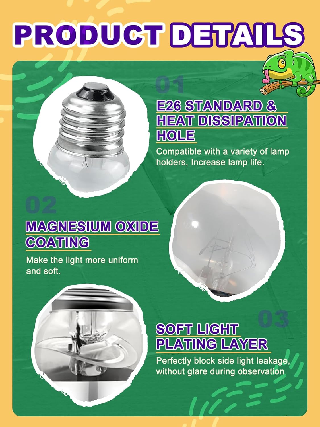 Heat Lamp Bulb, 160 Watt Pack of 2 Full Spectrum UVA UVB Reptile Heat Bulb, Basking Spot Light, Simulate Natural Sun Light for Reptile and Amphibian, Pack of 2