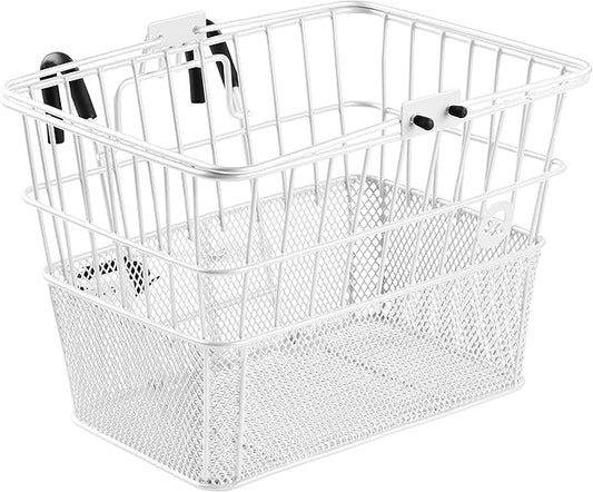 Retrospec Apollo Detachable Front Bike Basket Steel Half-Mesh with Integrated Detachable Hooks and Built-In Handle, Easy Assembly and Portability for Bicycles