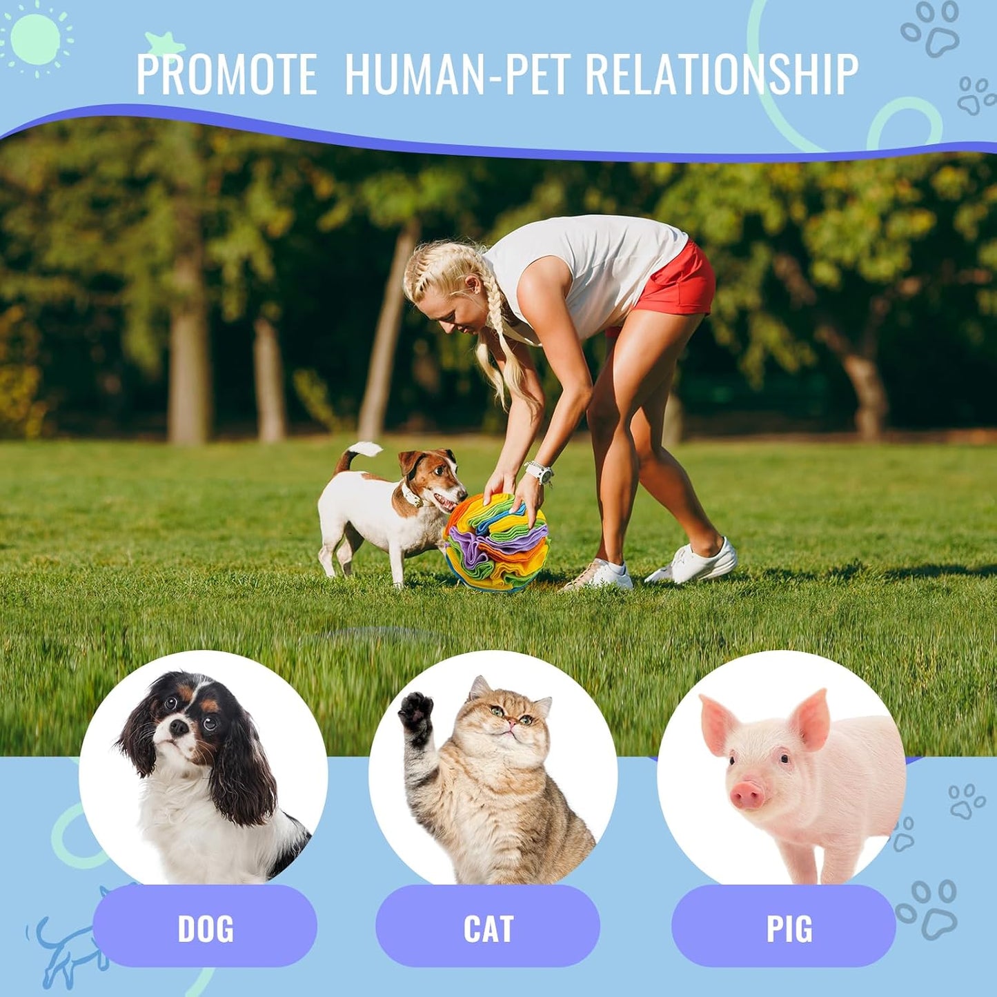 Pet Snuffle Ball, Puzzle Sniffing Interactive Dog Ball for Blind Dogs Training Stress Relief Dog Enrichment Toys Treat Machine Washable (Sweet Purple, 10cm)