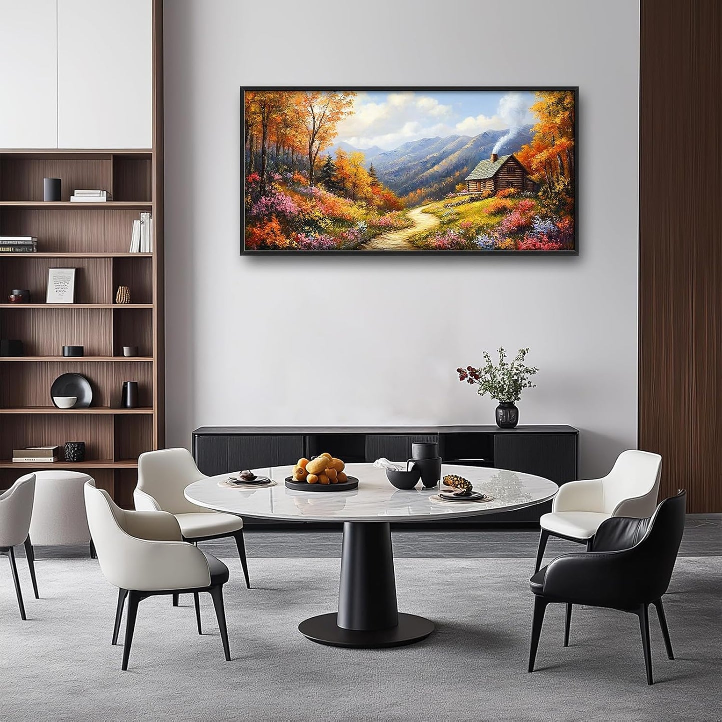 Framed Large Autumn Mountain Wall Art for Living Room, Oversized Wildflower Tree Wall Decor Nature Landscape Canvas Painting Modern Artwork Home Decoration for Living Room Bedroom 60"x30"