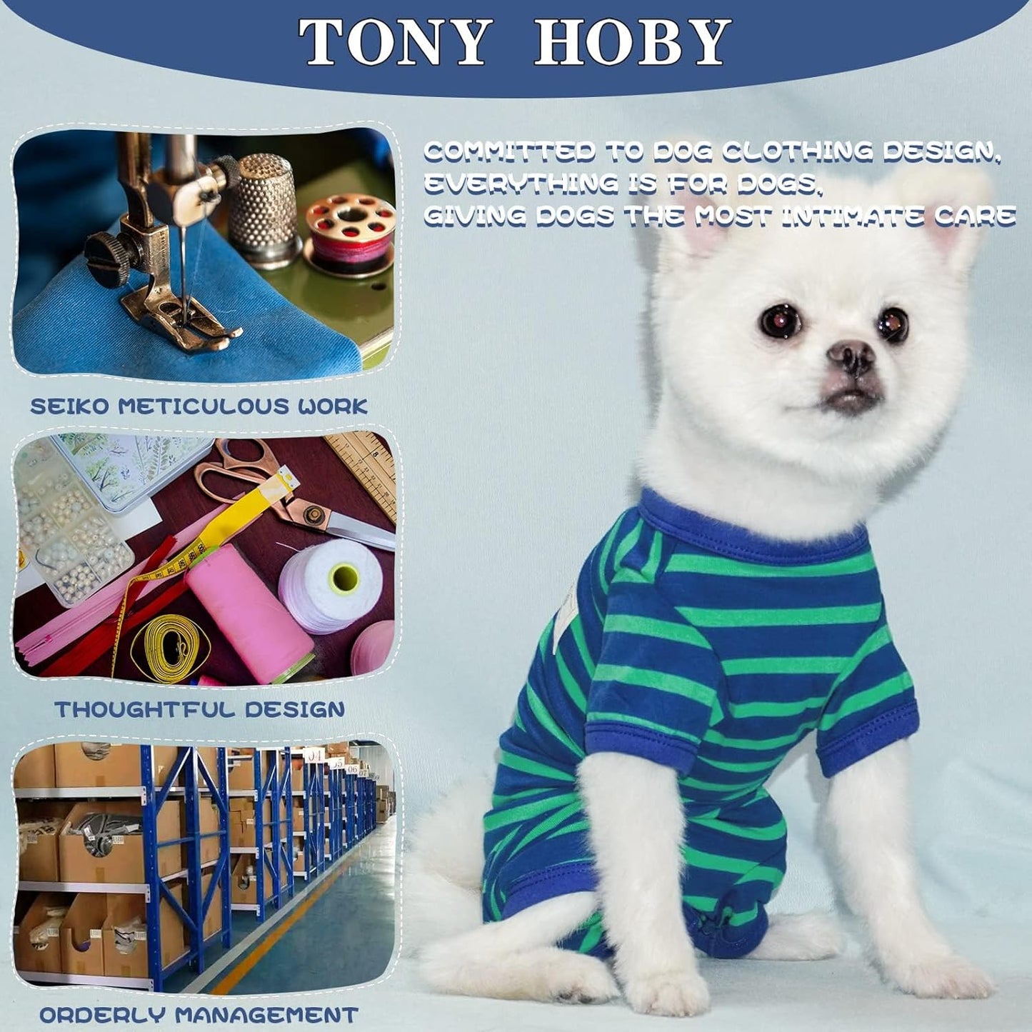 TONY HOBY Dog Pajamas for Medium Small Dogs, Dog Jumpsuit with Stripes 4 Legged Pajamas, Soft Dogs Pet Clothes (Blue&Green, Girl, XL)