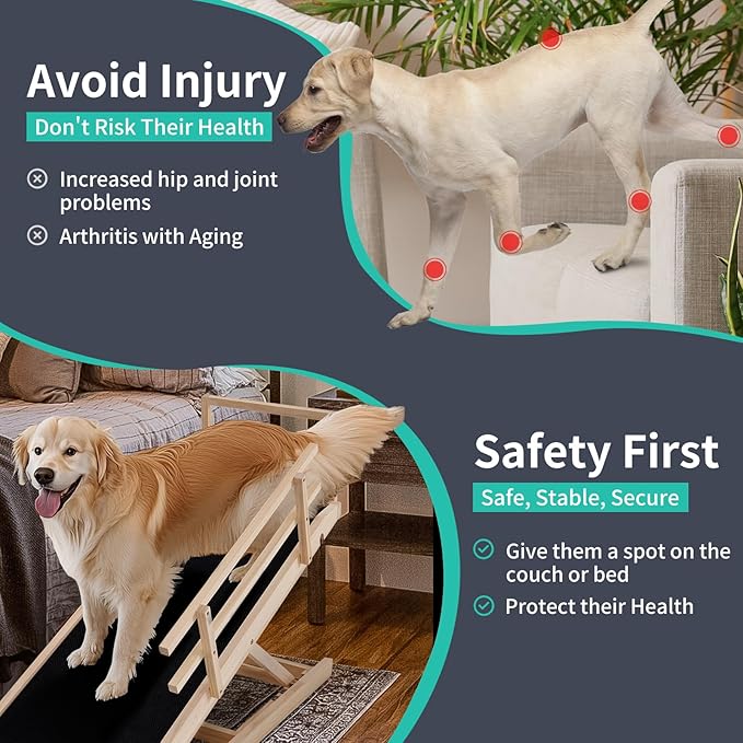 Dog Ramp, 5 Level Adjustable Wooden Folding Pet Ramp for Middle Bed, Couch,SUV-High Traction, Portable Paw Ramps for Small & Large Old Dogs & Cats - Furniture Quality