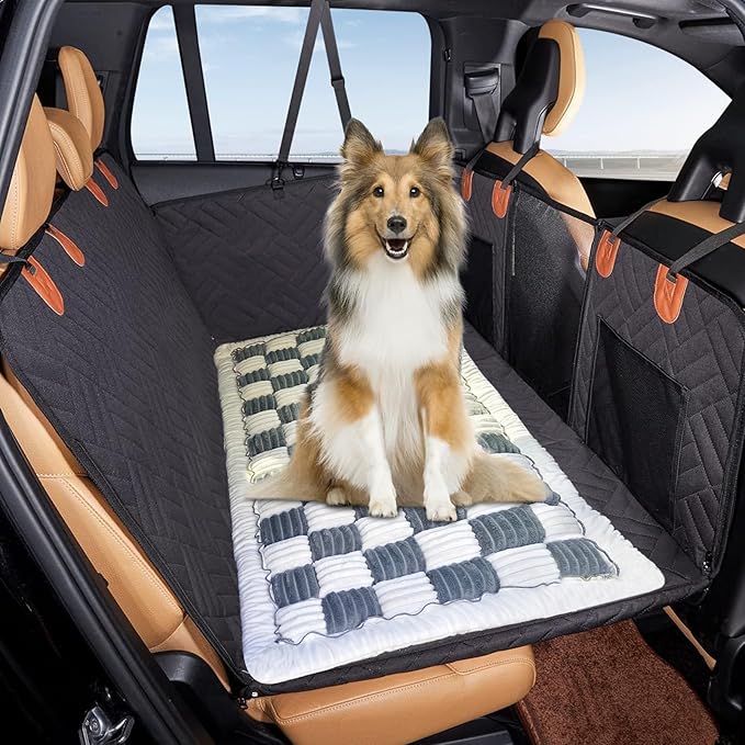 VClife Plaid Dog Car Bed Mat, Non-Slip Backseat Extender Pet Blanket, Washable Dog Bed Mat for SUVs, Sedans & Small Trucks, Portable Travel Pad for Dogs, Wear Resistant, Pet Friendly, Gray, 59"×27.6"