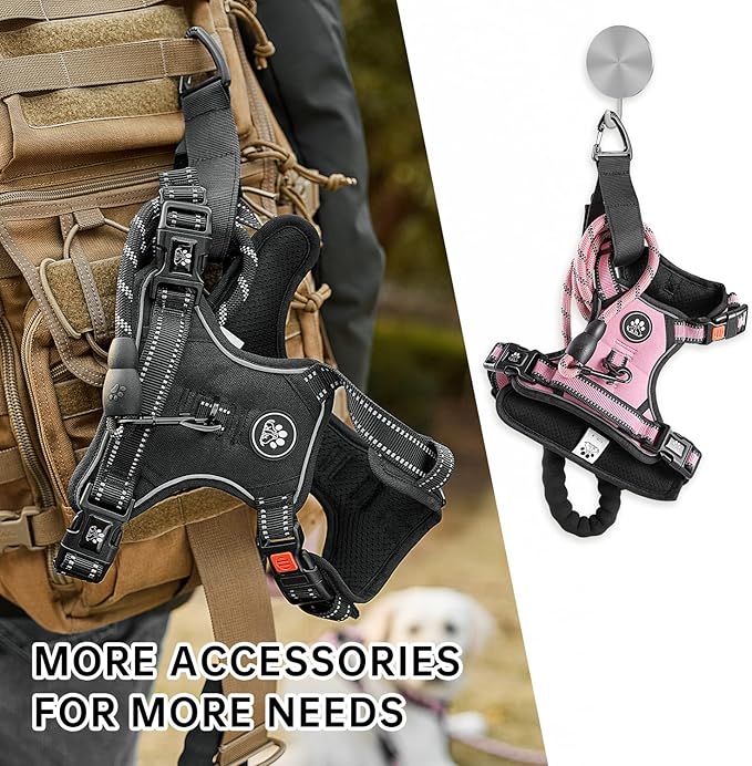 NESTROAD No Pull Dog Harness,Adjustable Oxford Dog Vest Harness with Leash,Reflective No-Choke Pet Harness with Easy Control Soft Handle for Large Dogs(X-Large,Pink)