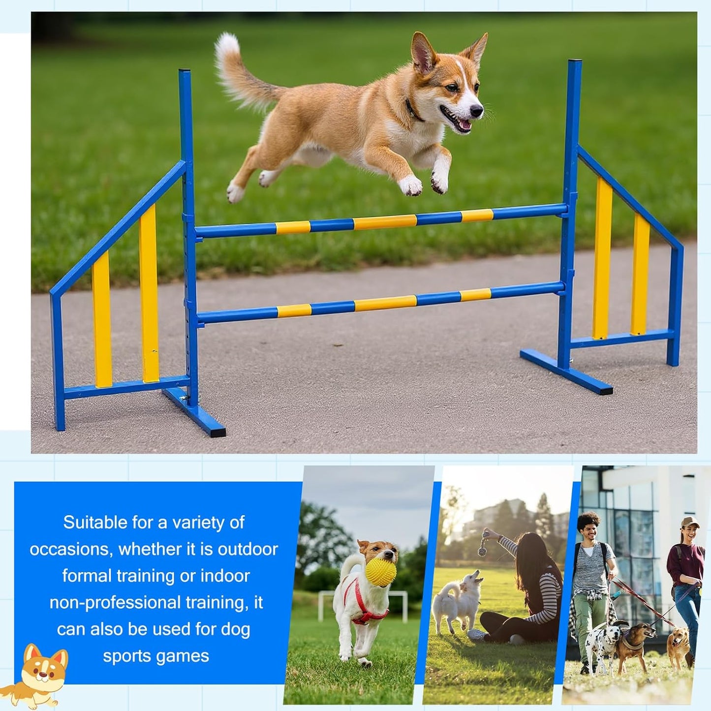 Agility Wing Jumps with Bar Dog Training Hedge Adjustable Pet Hurdles Jump Bars for Indoor Outdoor Dog Pet Agility Course Game