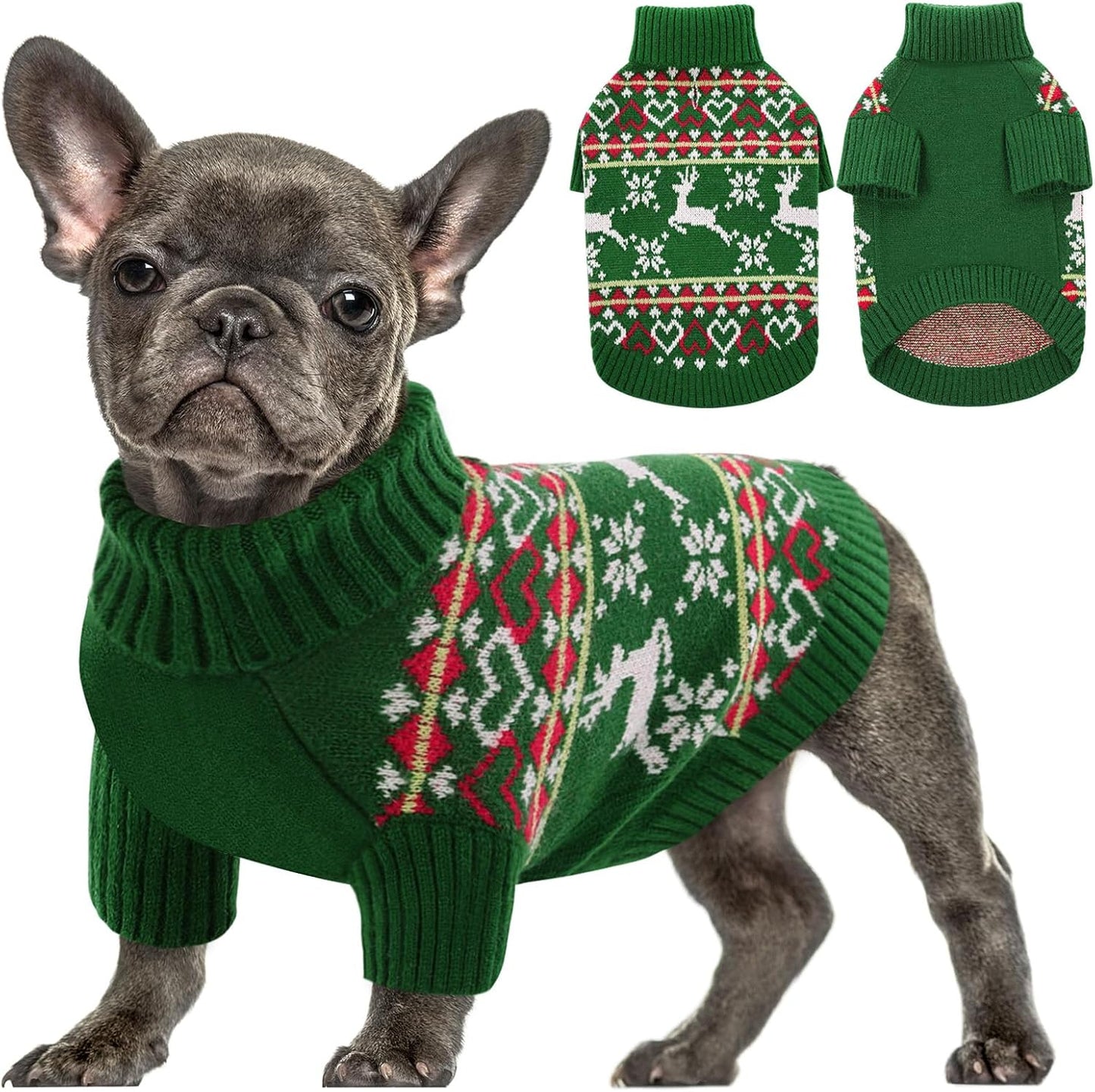 Queenmore Dog Christmas Sweater,Turtleneck Knitted Pullover Xmas Dog Clothes Sweatshirt,Pet Christmas Outfit, Warm Doggy Sweaters for Small Dogs Boy Girl S