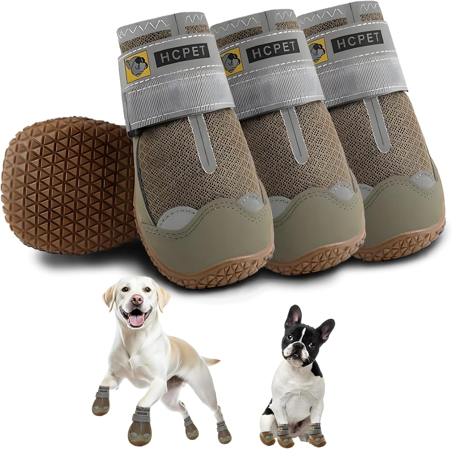 Hcpet Dog Shoes for Large Dogs, Breathable Dog Booties for Small Medium Dogs, Anti-Slip Dog Boots & Paw Protectors for Hot Pavement Winter Snow Hiking with Reflective Straps Army Green Size 5