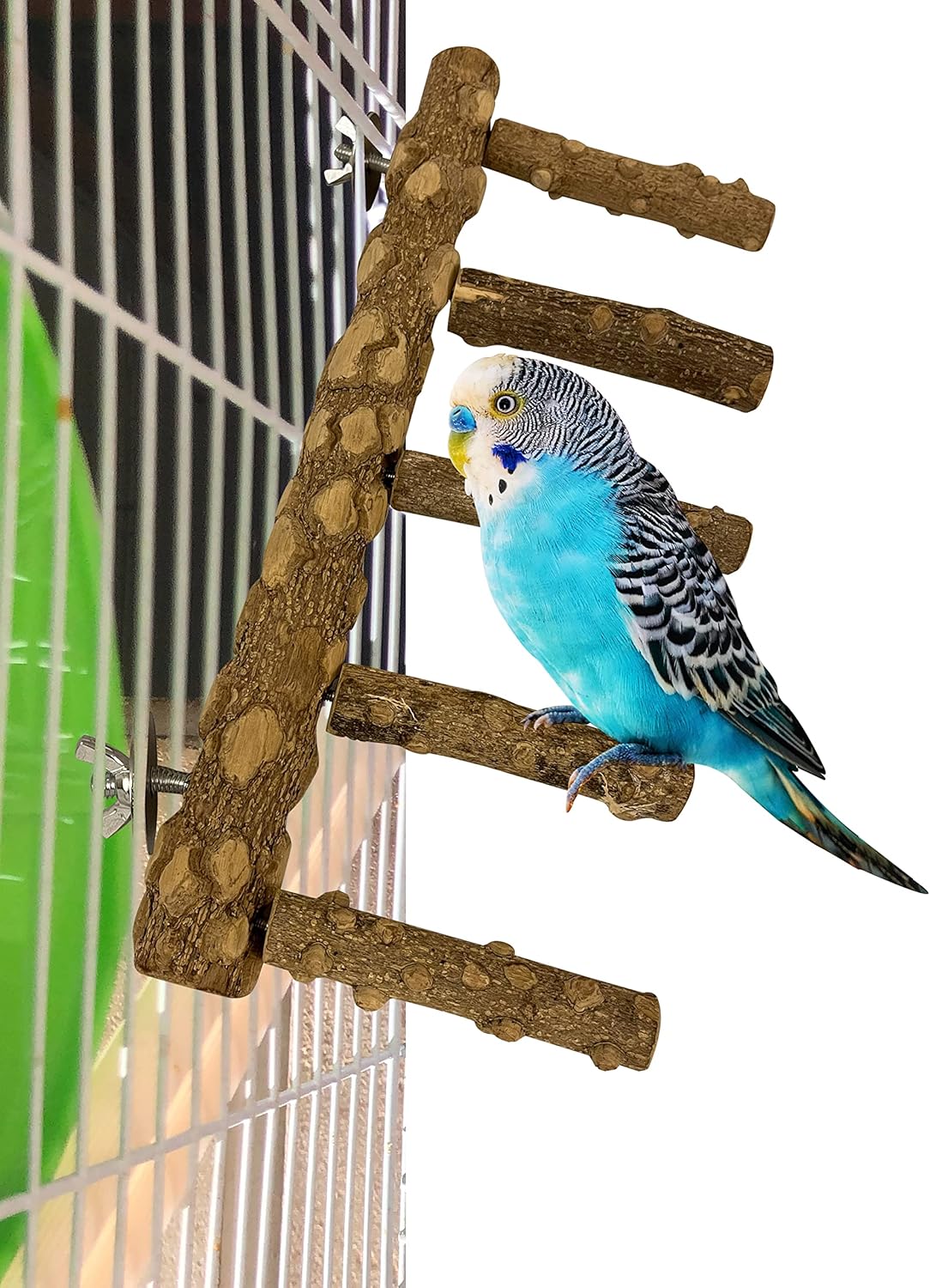 SIMENA Bird Ladder Perch, Natural Wood Parrot Stand, Hamster Climbing Toy, Bird Cage Ladder for Small and Medium Birds, Parakeet, Cockatiel, Conures, Lovebirds, Budgie