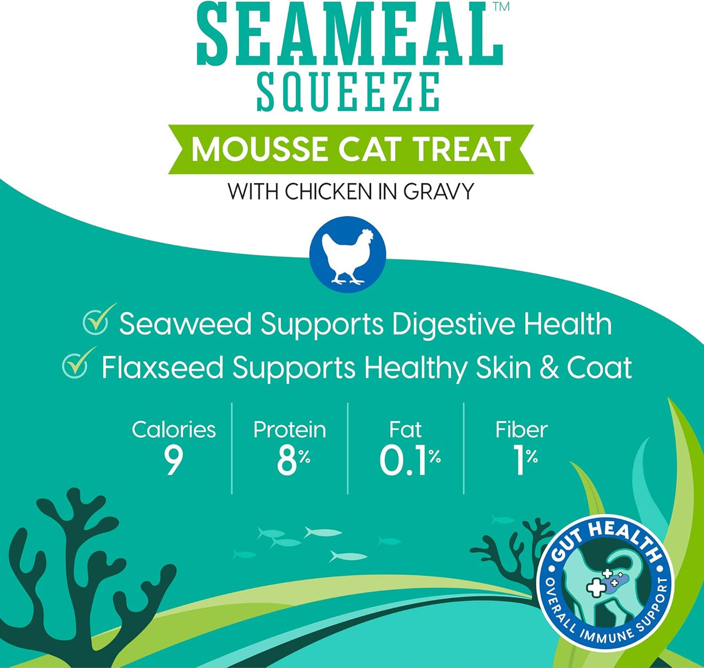 SeaMeal Squeeze Chicken Lickable Cat Treats with Seaweed for Skin & Coat - Wet Cat Treats with Digestive & Immune Health Support - Natural, Holistic, Grain Free (48 Squeezes)