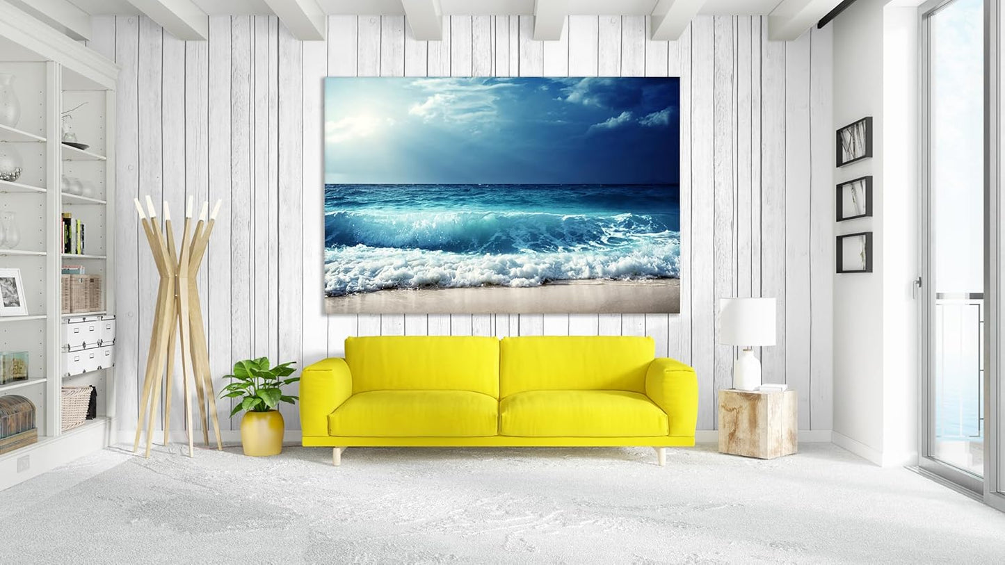 Nature Wall Art Prints - Ocean Forest Mountain Lake Canvas Landscapes - Small to Extra Large Living Room Bedroom Kitchen Bathroom Décor (Summer Ocean Beach, 31L" x 47W")