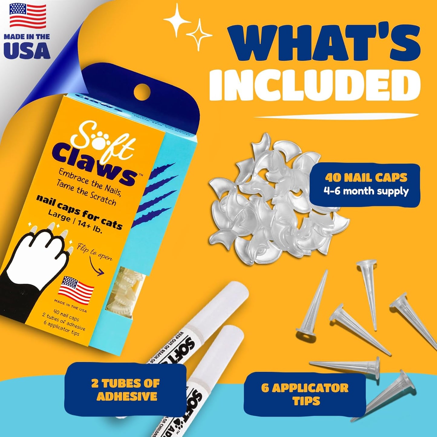 Soft Claws Cat Nail Caps for Large Cats – (40 Caps, The Games) - Made in USA - Veterinarian-Developed | Protects Furniture & Skin - Easy to Apply, Long-Lasting Anti-Scratch Soft Cat Claw Covers