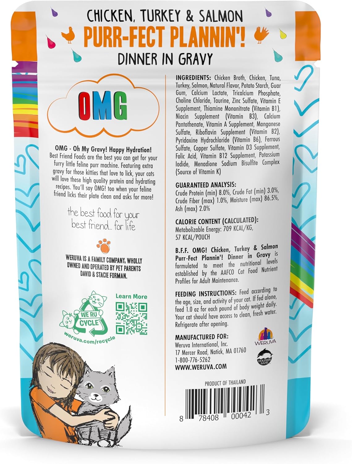 Weruva B.F.F. OMG - Best Feline Friend Oh My Gravy!, Purr-FECT Plannin'! with Chicken, Turkey & Salmon in Gravy Cat Food, 2.8oz Pouch (Pack of 12)