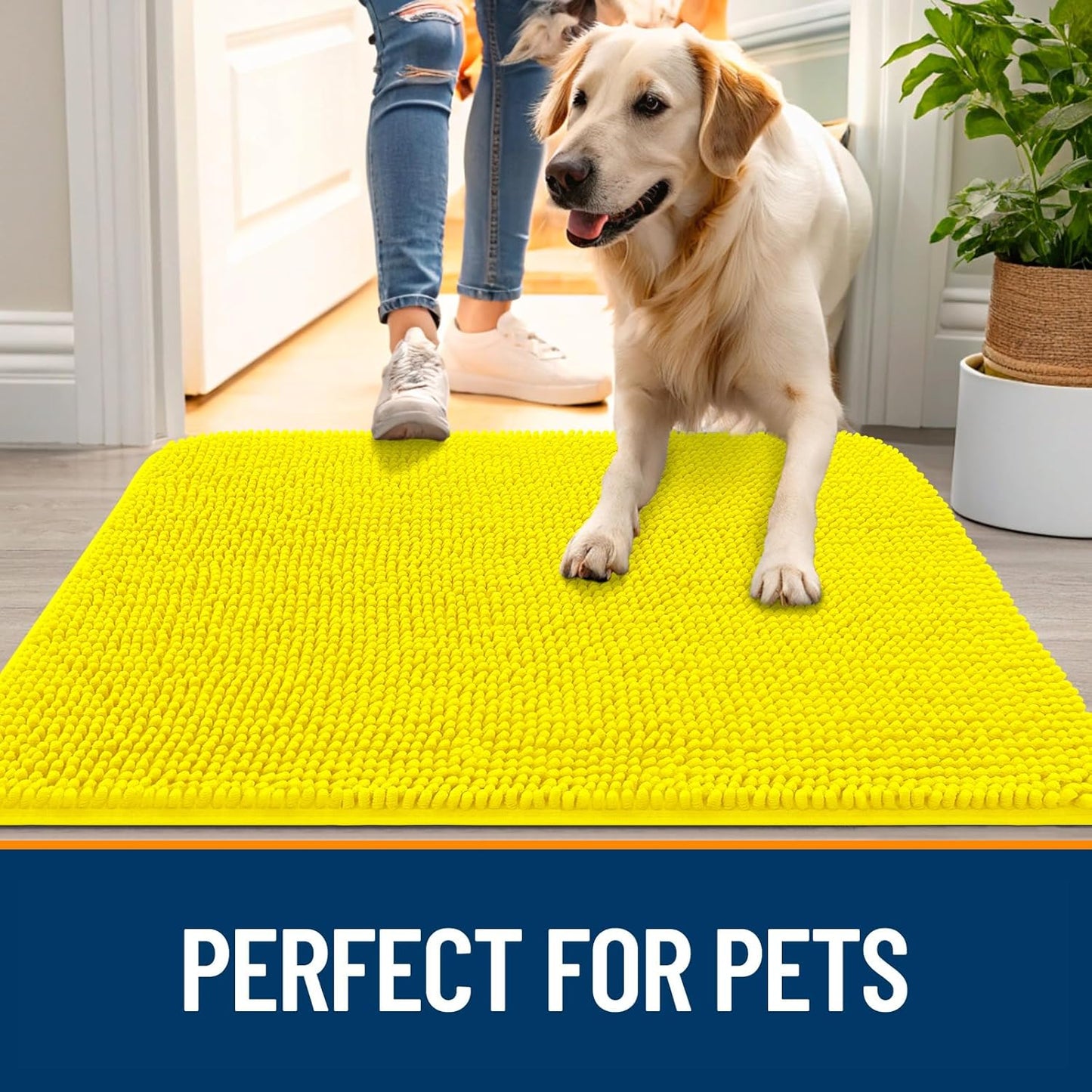 OLANLY Dog Door Mat for Muddy Paws 30x20, Absorbs Moisture and Dirt, Absorbent Non-Slip Washable Doormat, Quick Dry Chenille Mud Mat, Entry Indoor Entryway Carpet for Inside Floor, Lemon Yellow